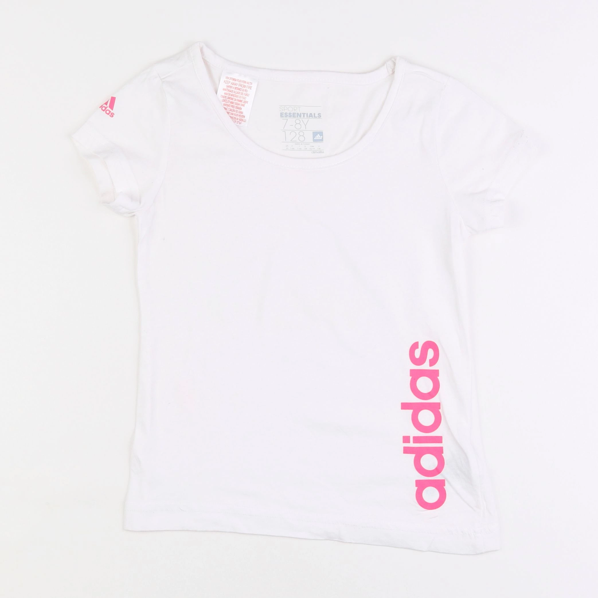 Adidas - tee-shirt blanc, rose - 7/8 ans