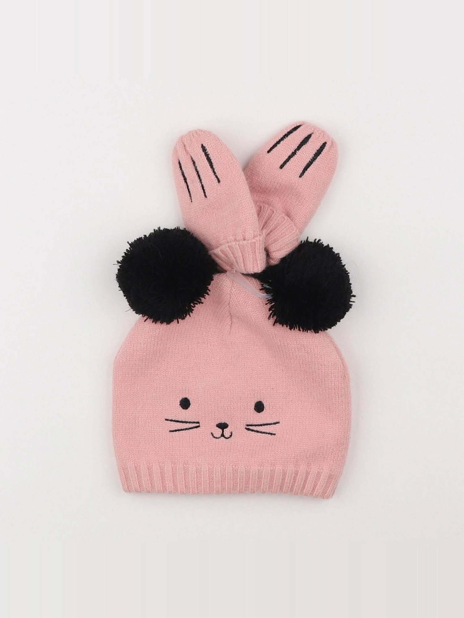 Vertbaudet - ensemble bonnet/moufles rose - 12/18 mois