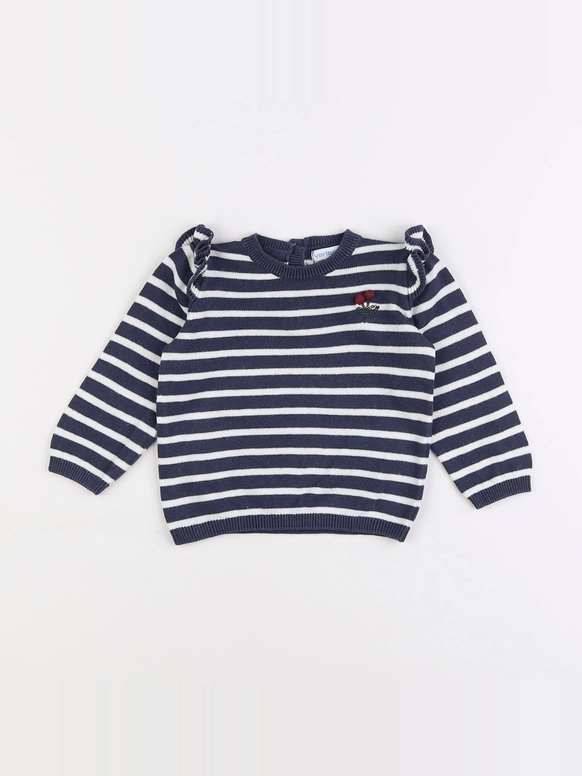 Vertbaudet - pull bleu, blanc - 6 mois