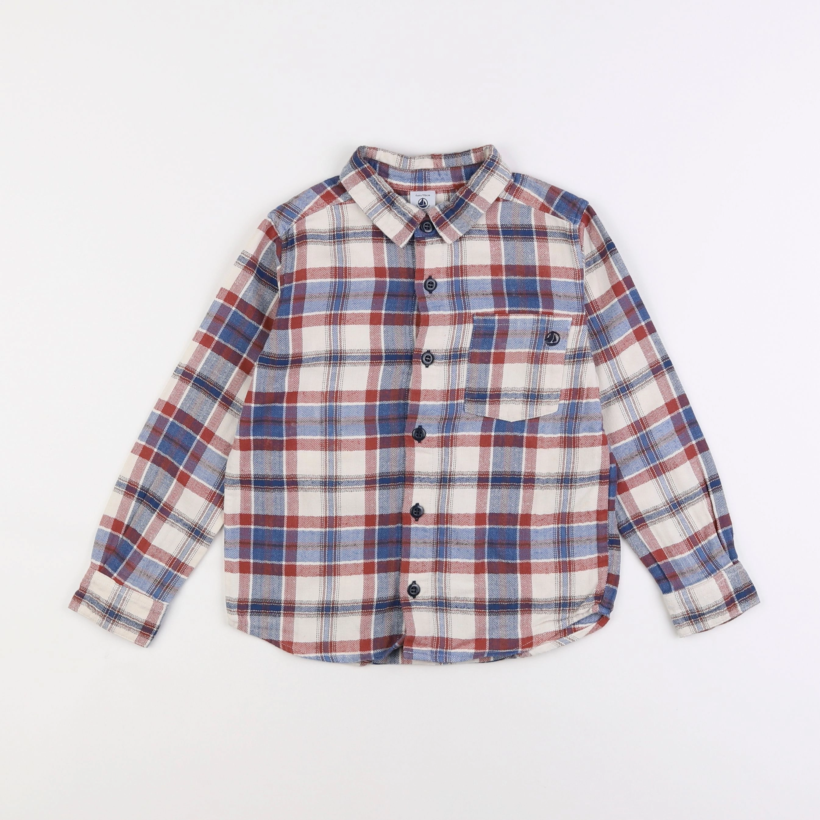 Petit Bateau - chemise blanc, bleu, rouge - 6 ans