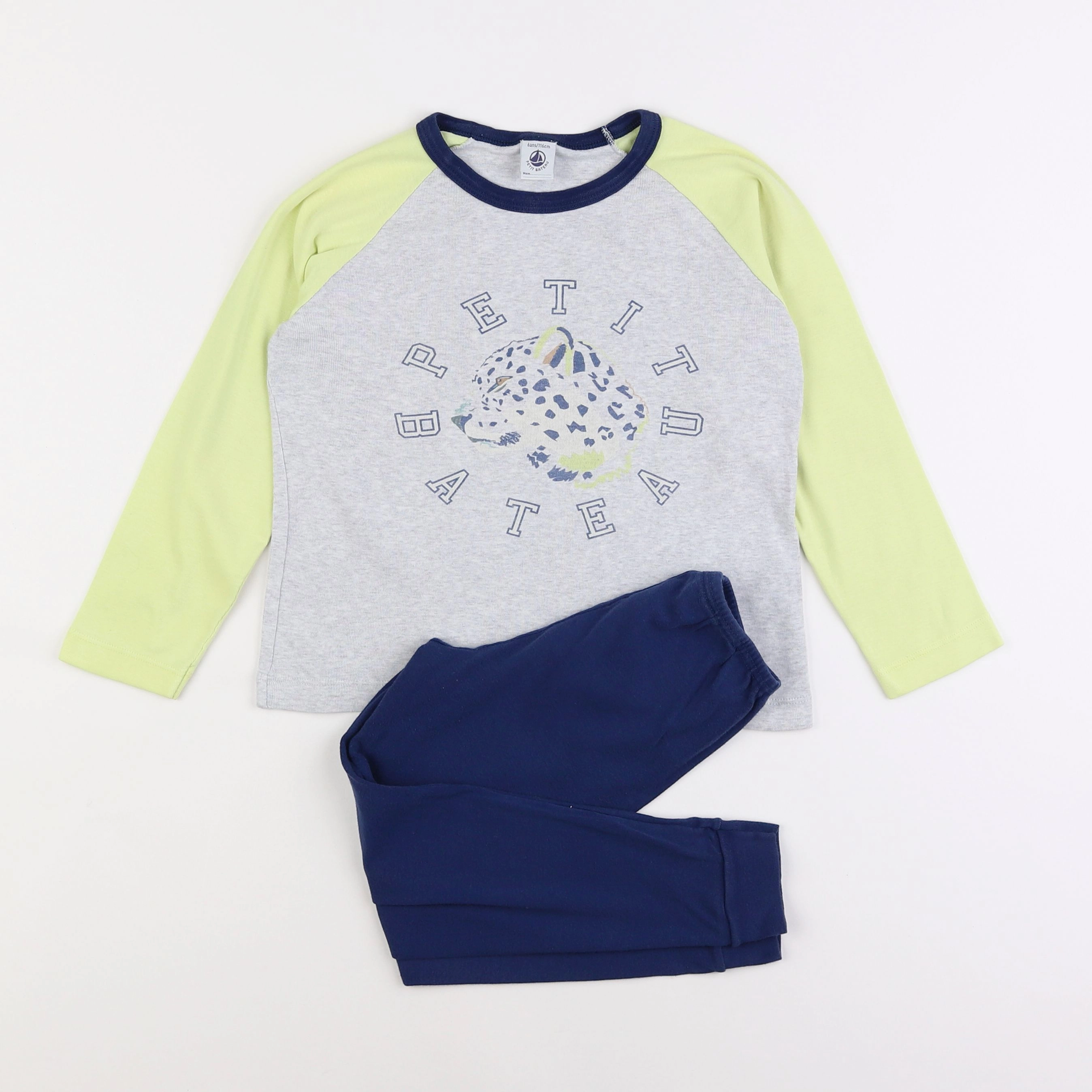 Petit Bateau - pyjama coton bleu, gris - 6 ans