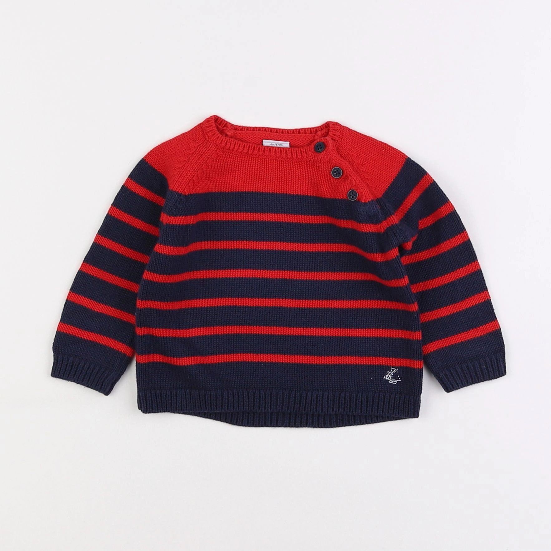 Petit Bateau - pull bleu, rouge - 6 mois