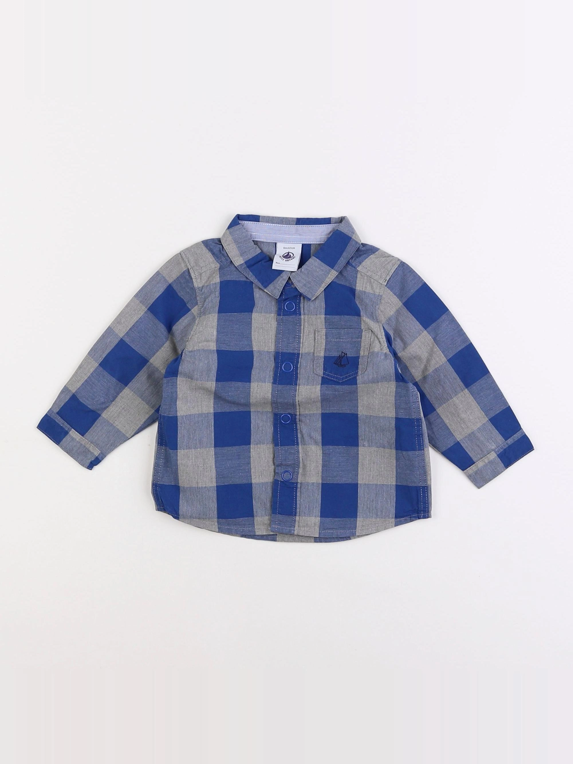 Petit Bateau - chemise bleu - 6 mois