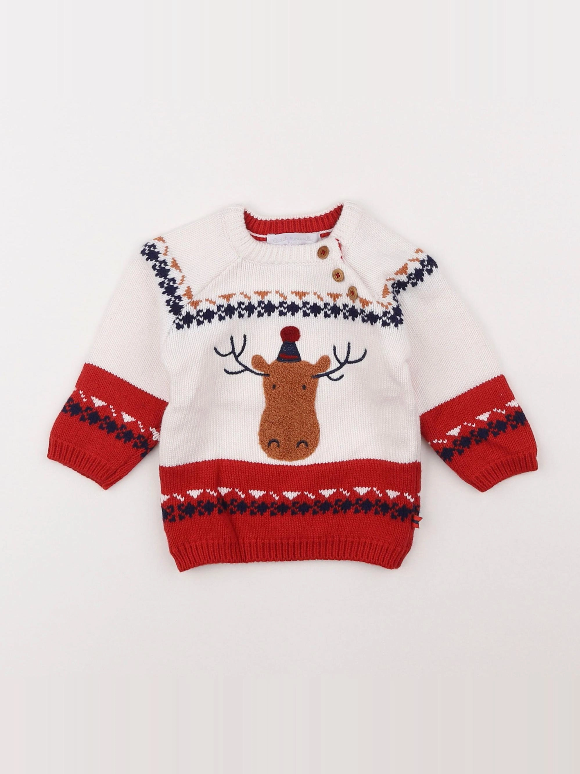 Cadet Rousselle - pull blanc, rouge - 6 mois