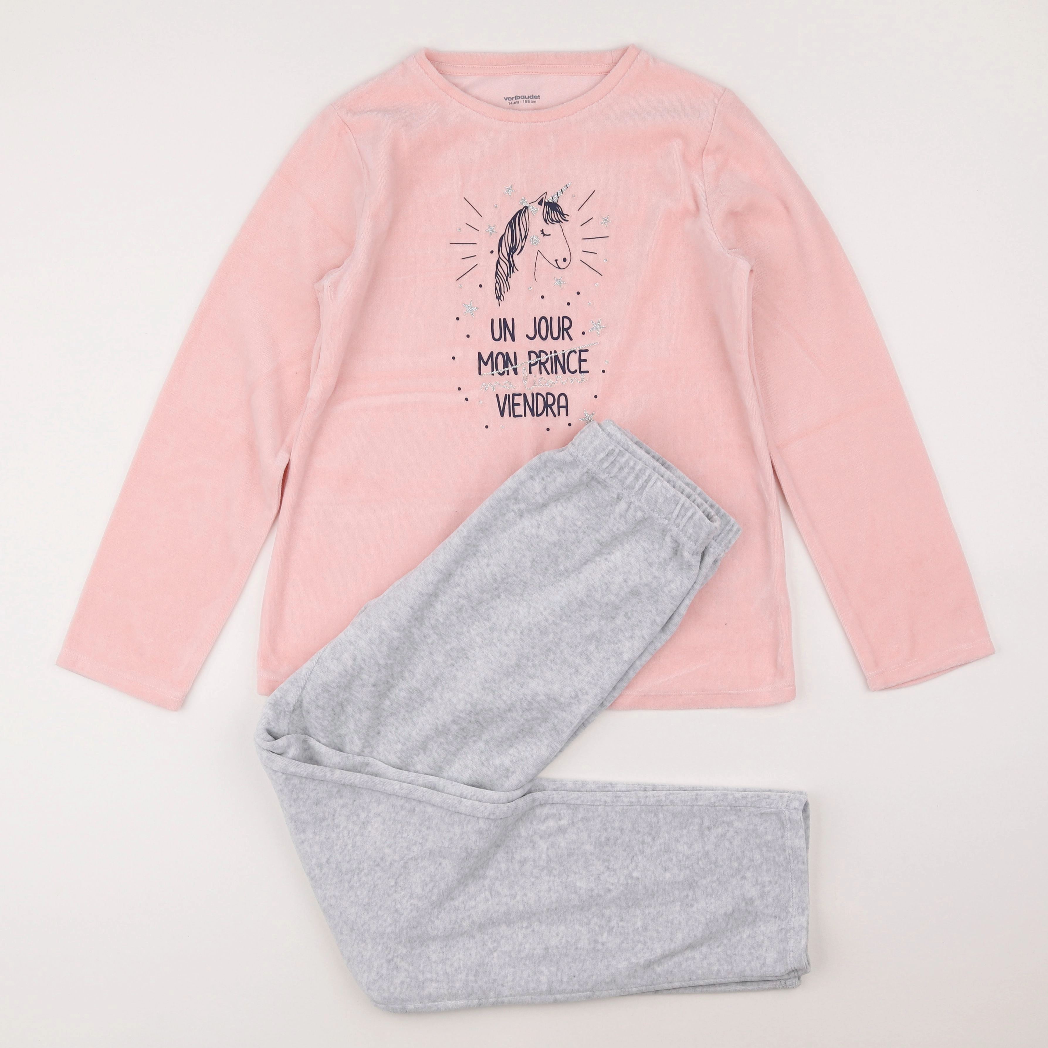 Vertbaudet - pyjama velours rose, gris - 14 ans