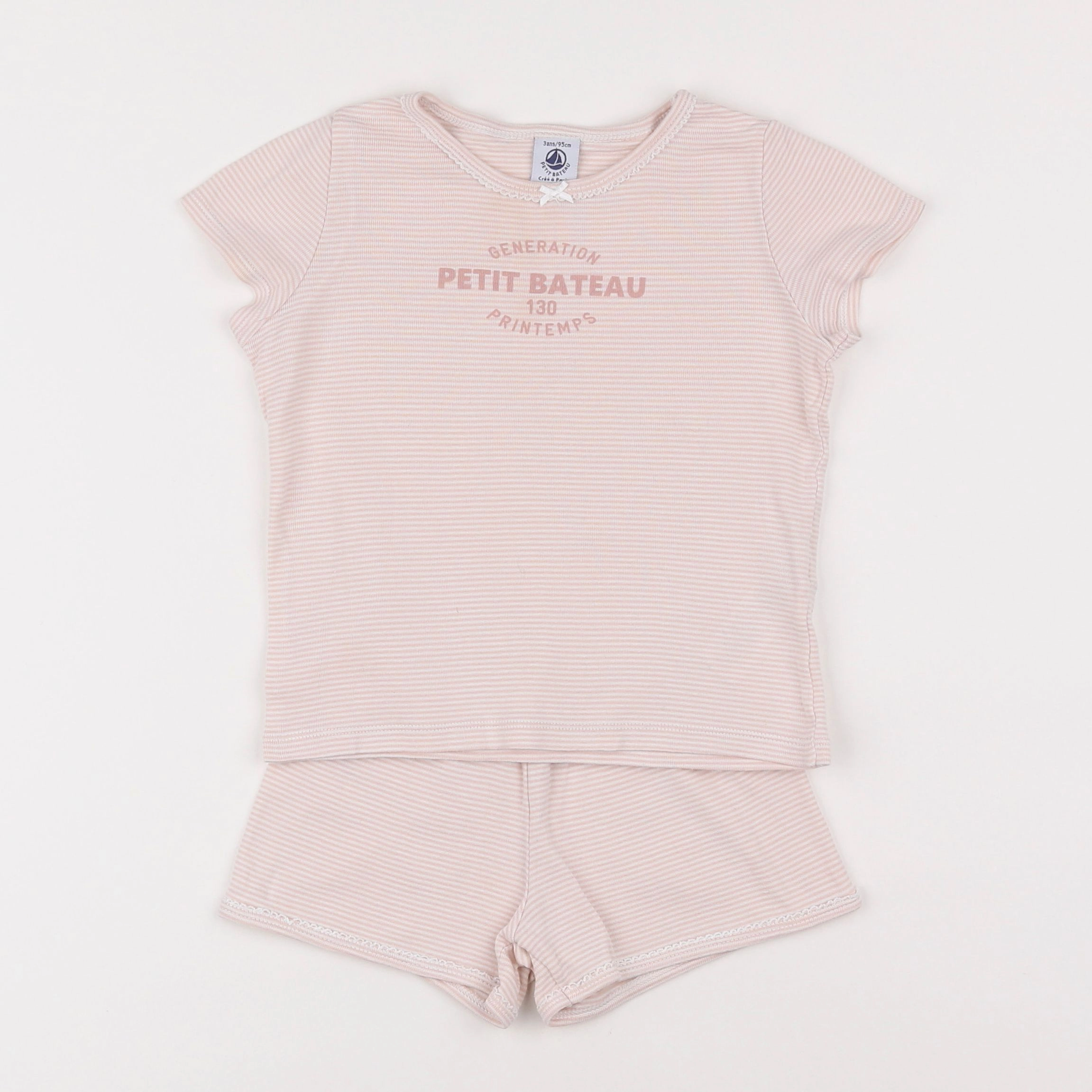 Petit Bateau - pyjama coton rose, blanc - 3 ans