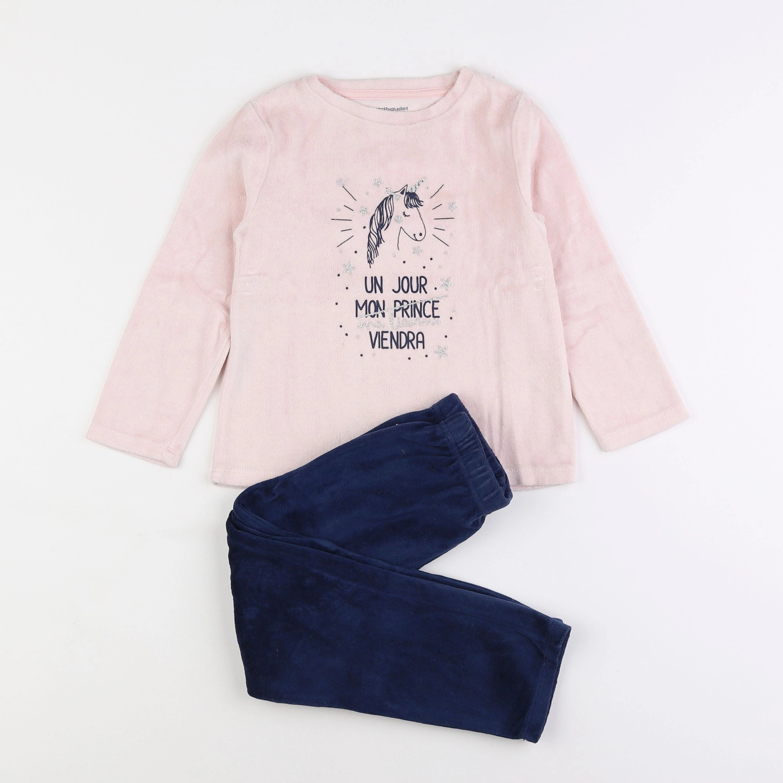 Vertbaudet - pyjama velours bleu, rose - 5 ans