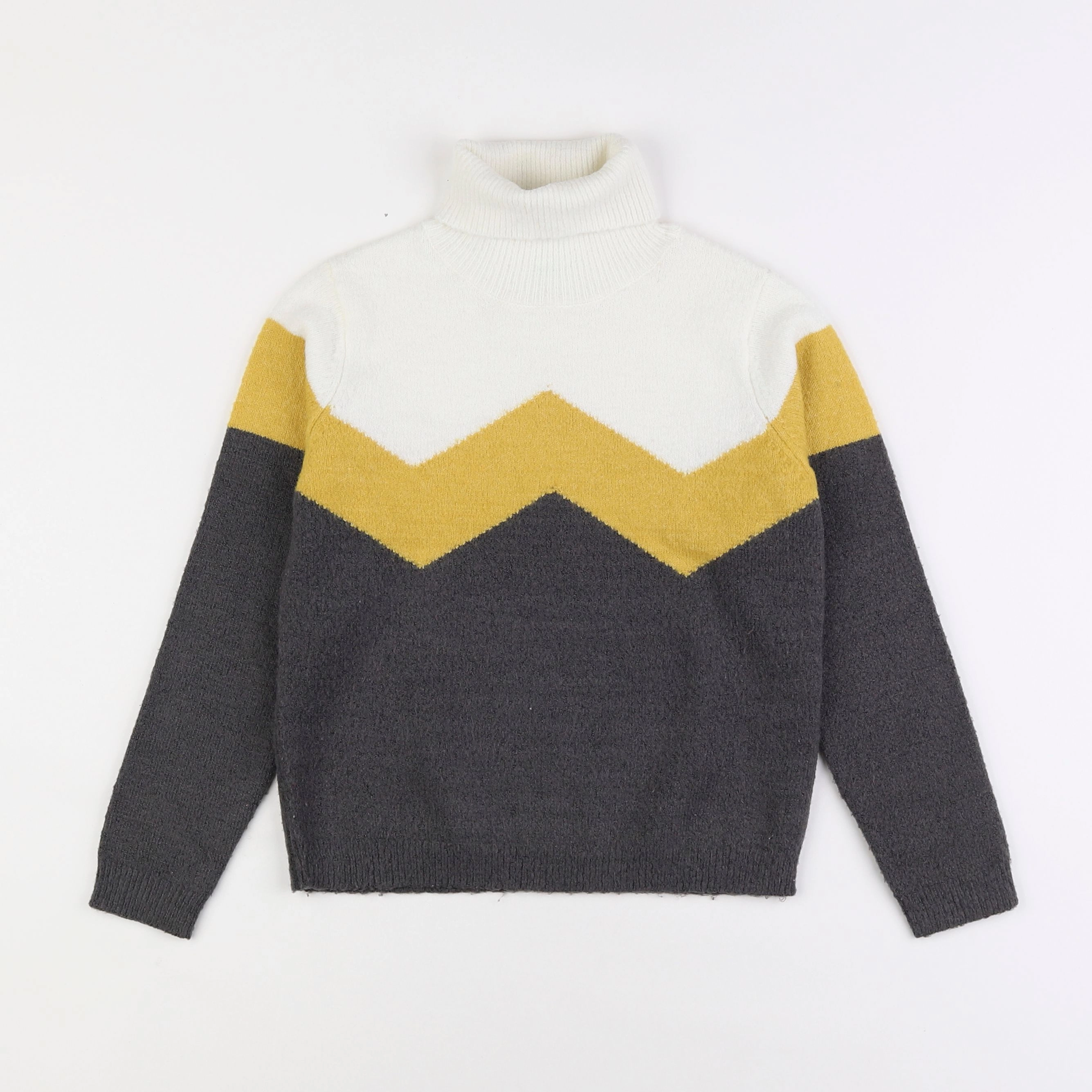 Vertbaudet - pull jaune, gris - 8 ans