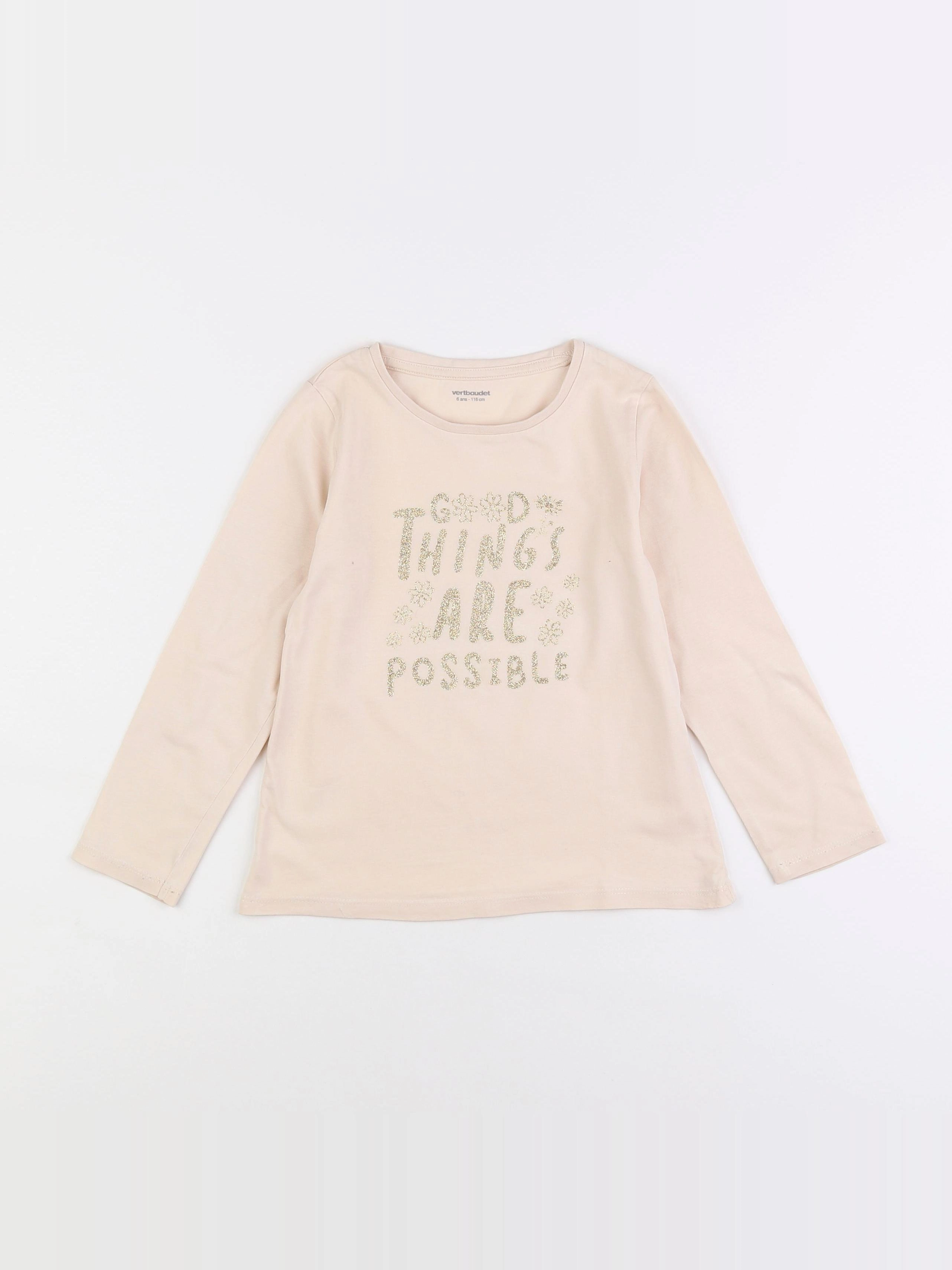 Vertbaudet - tee-shirt beige - 6 ans