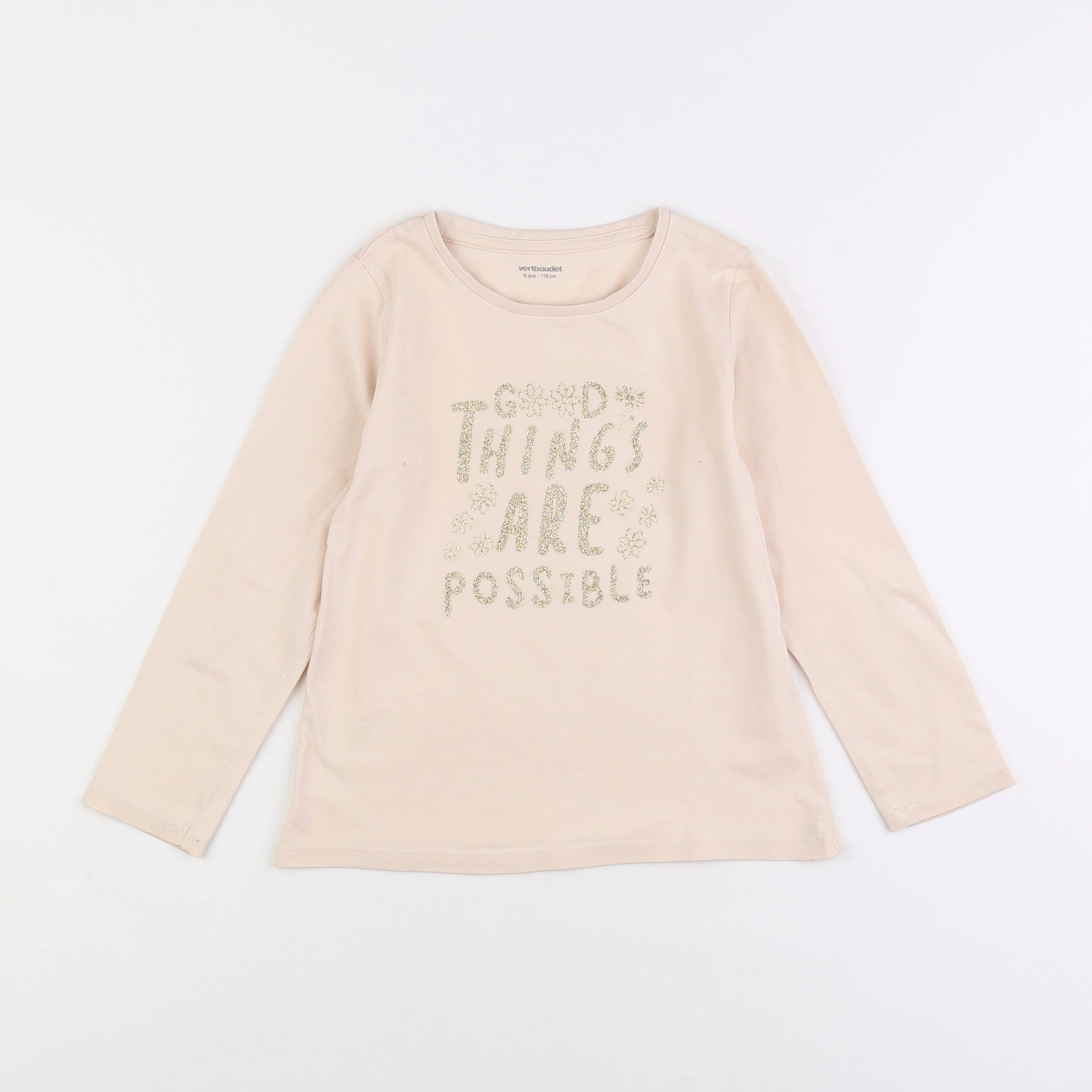 Vertbaudet - tee-shirt beige - 6 ans