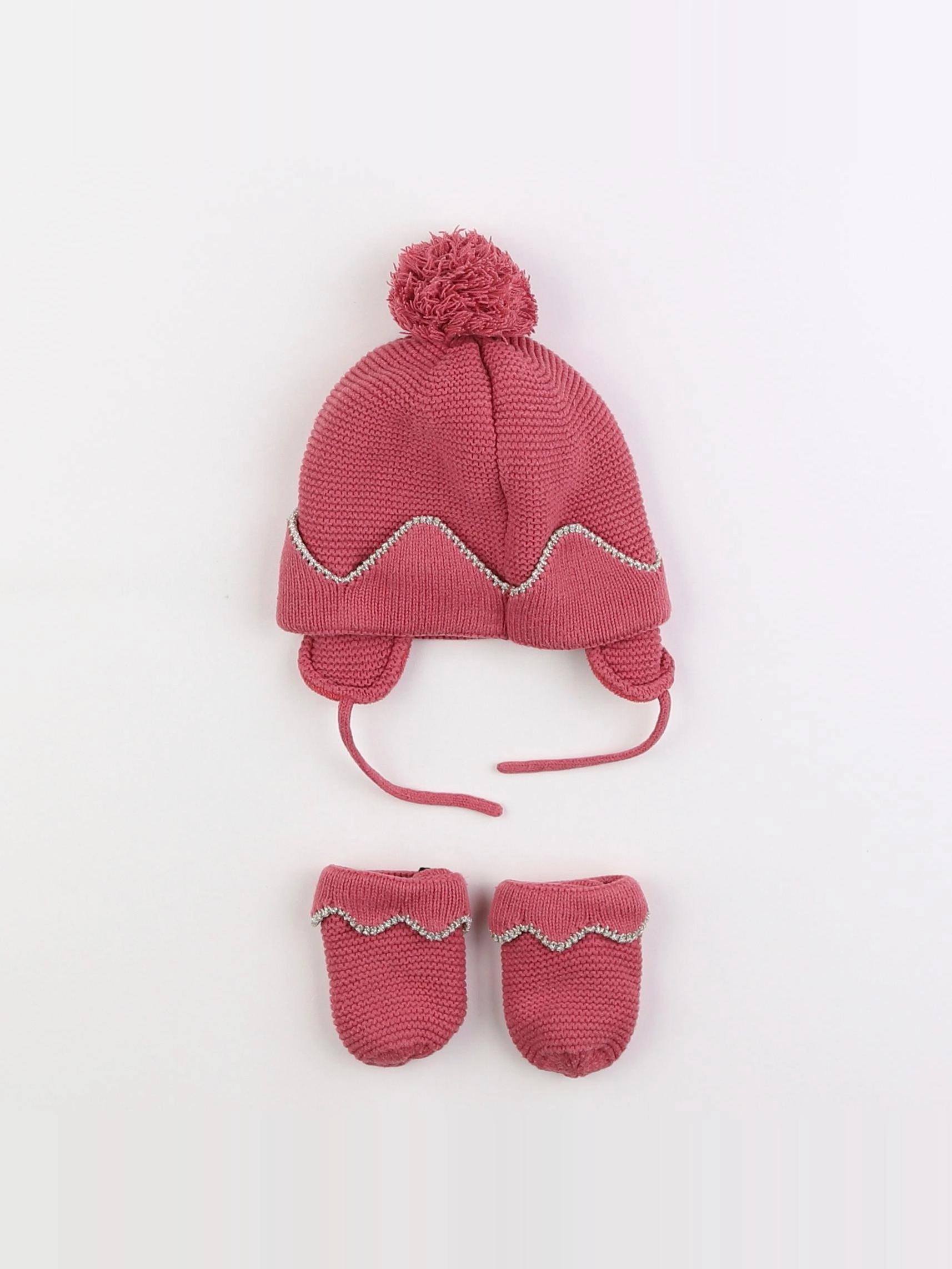 Vertbaudet - ensemble bonnet/moufles rose - 12/18 mois