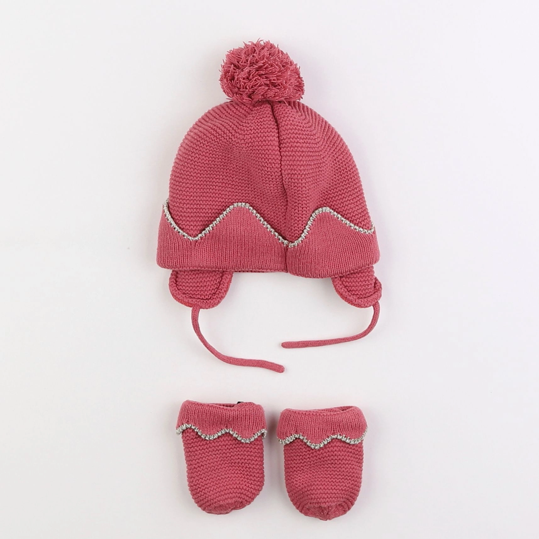 Vertbaudet - ensemble bonnet/moufles rose - 12/18 mois