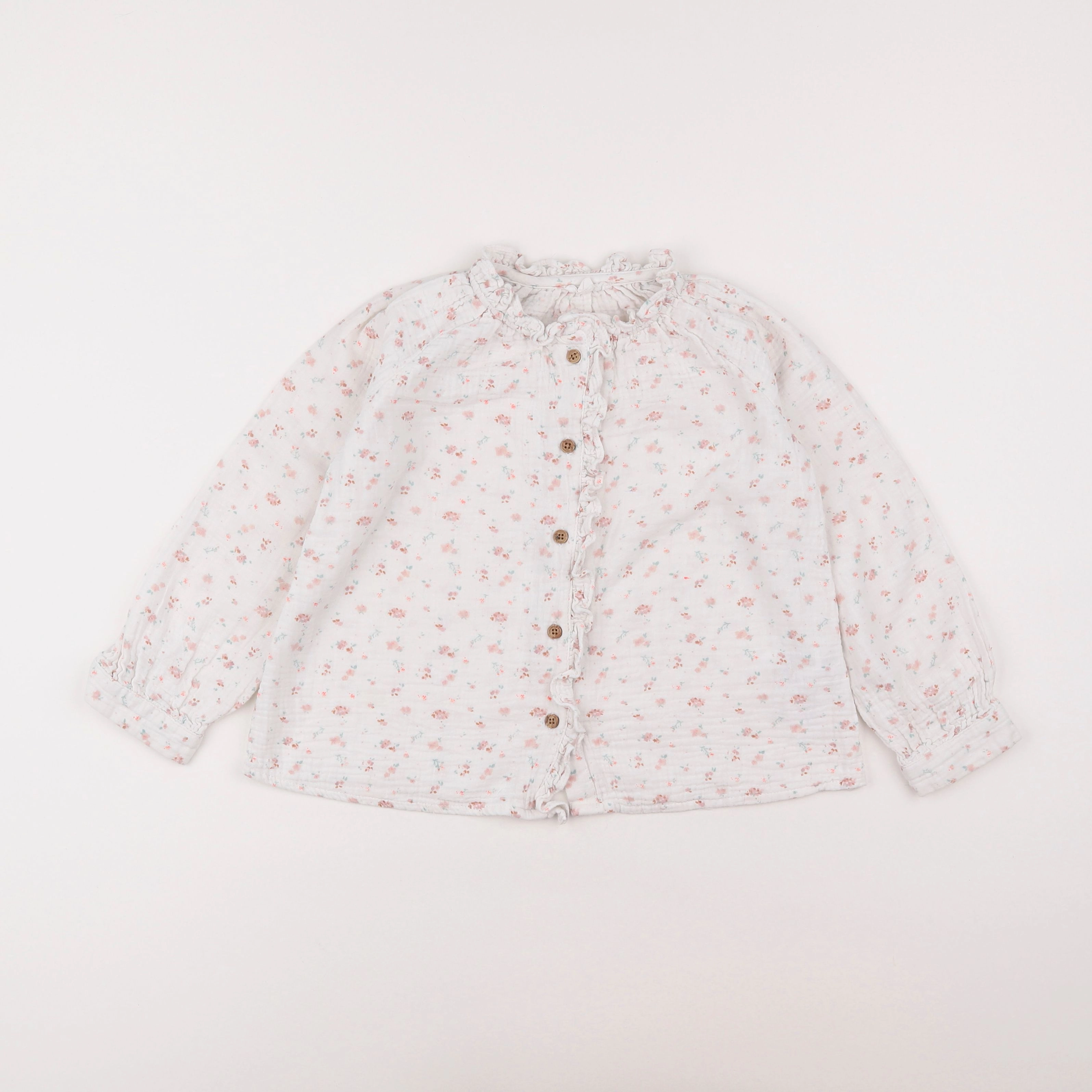 Vertbaudet - blouse beige, rose - 6 ans