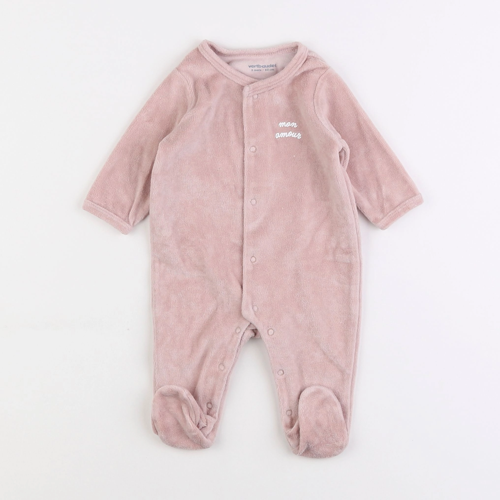 Vertbaudet - pyjama velours rose - 3 mois