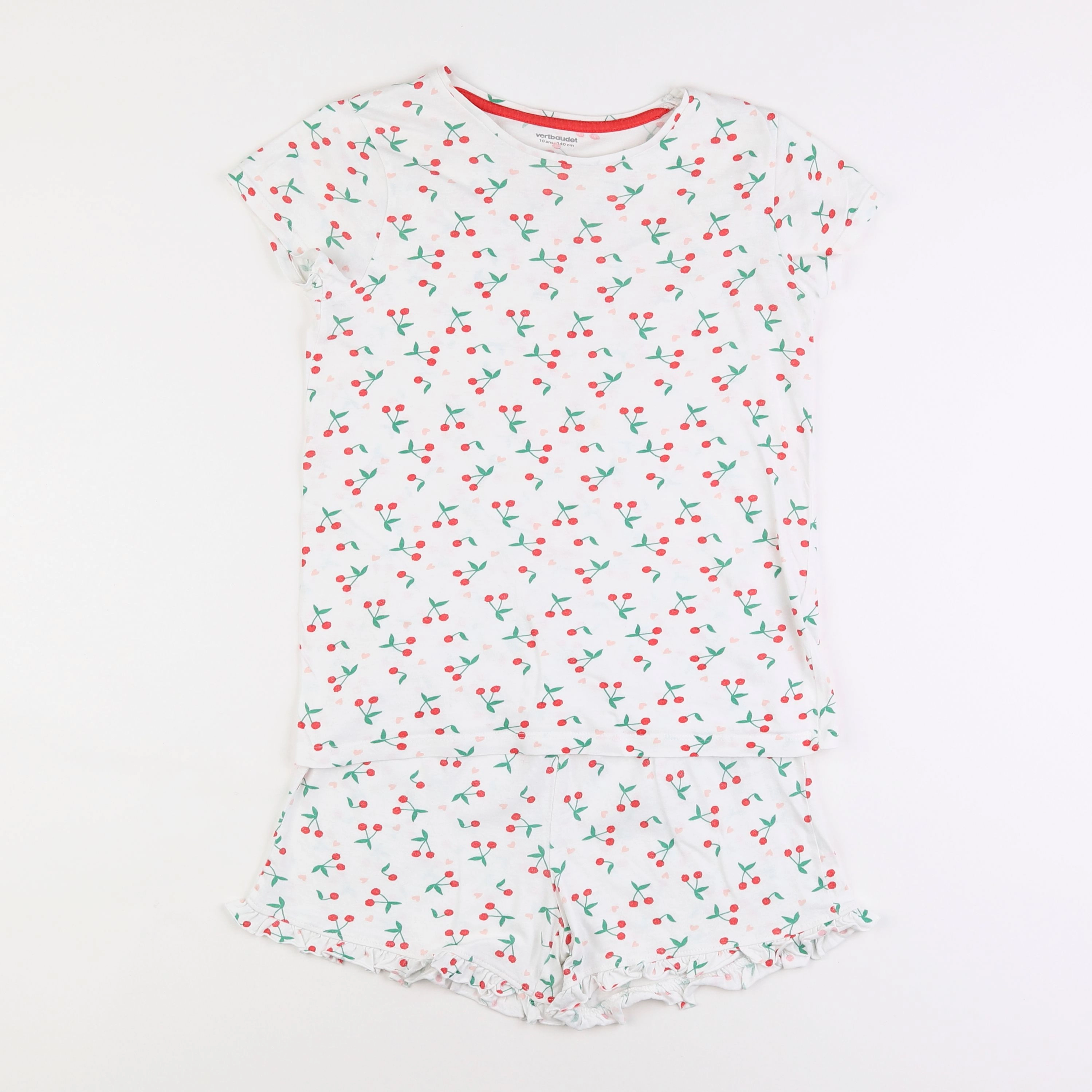 Vertbaudet - pyjama coton blanc, rouge - 10 ans