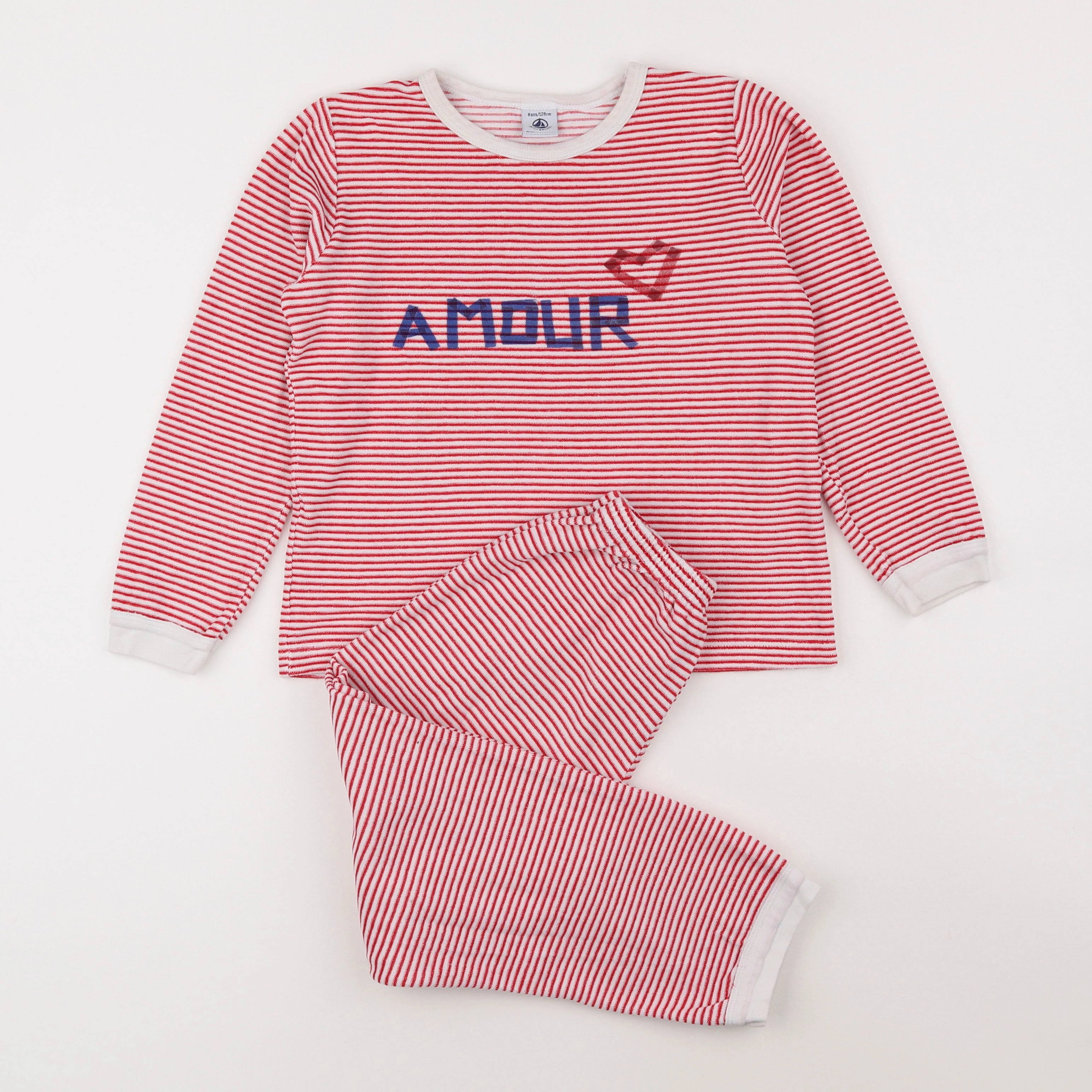 Petit Bateau - pyjama velours blanc, rouge - 8 ans