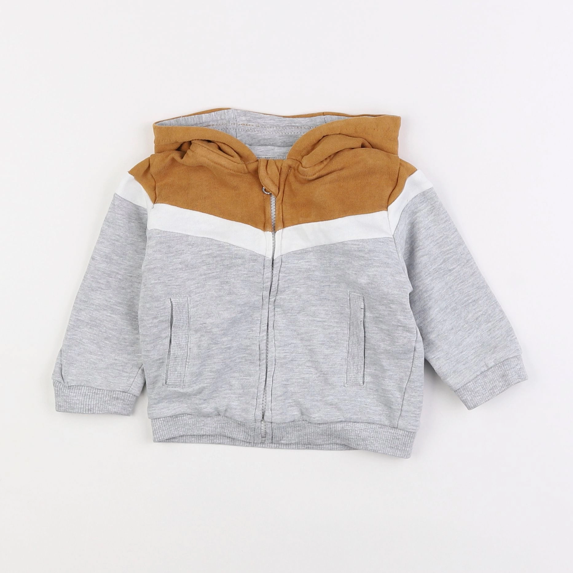 Vertbaudet - sweat gris, marron - 9 mois