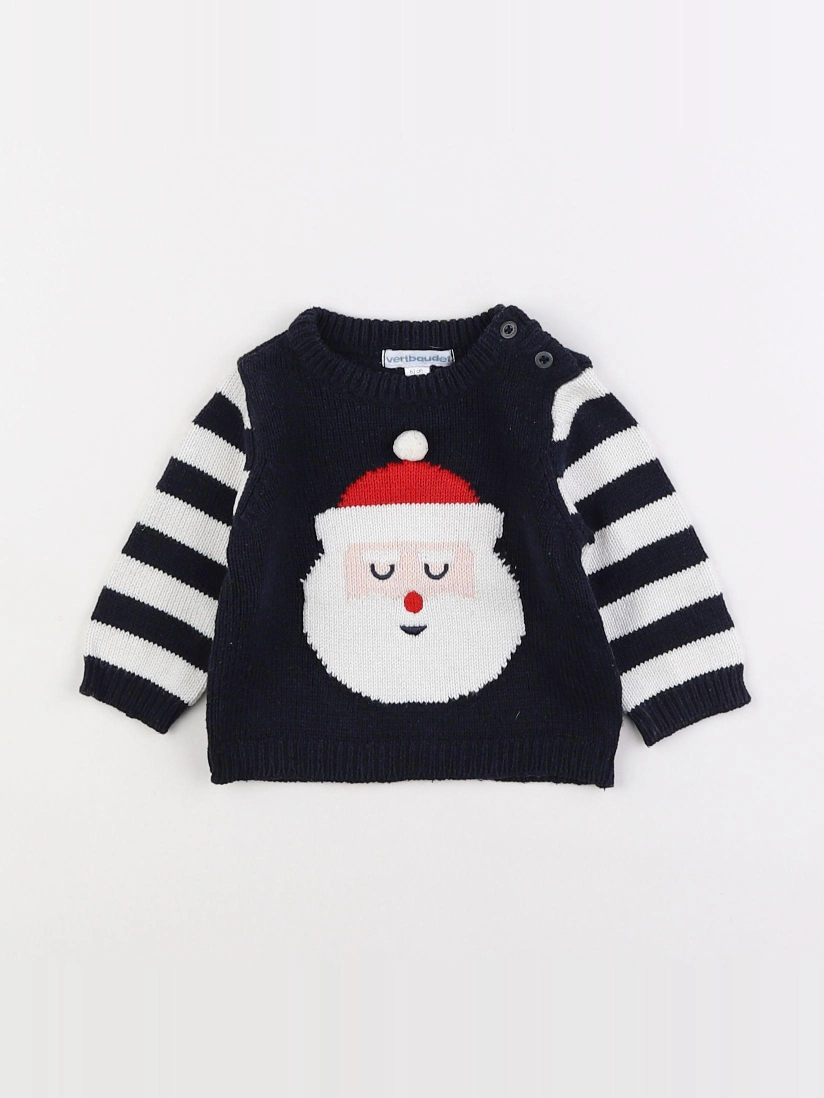 Vertbaudet - pull bleu, blanc - 3 mois