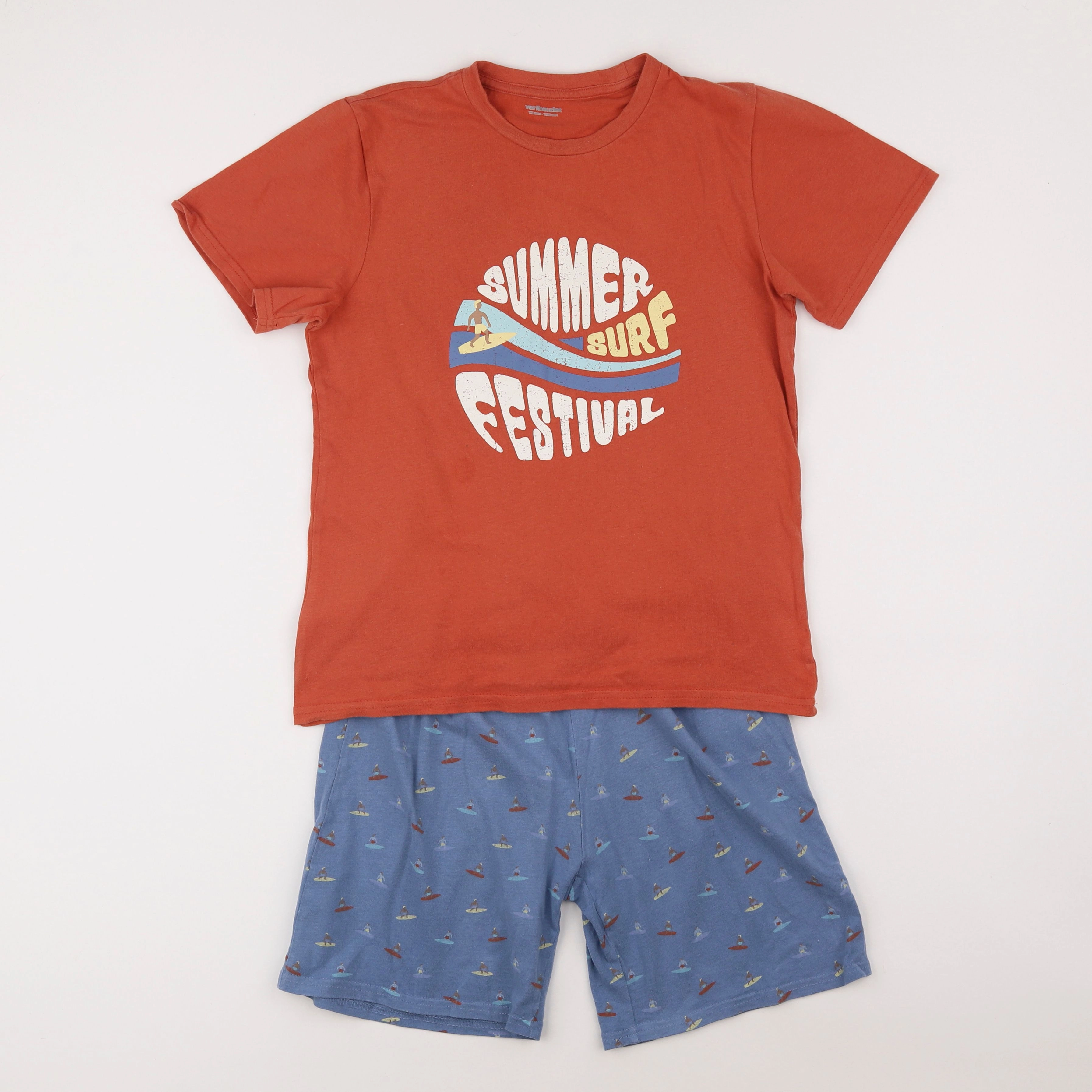 Vertbaudet - pyjama coton bleu, orange - 12 ans