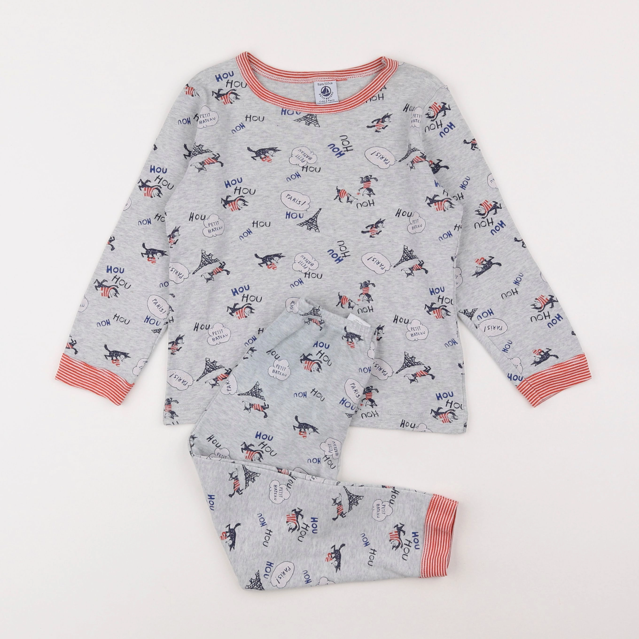 Petit Bateau - pyjama coton gris, rouge - 5 ans