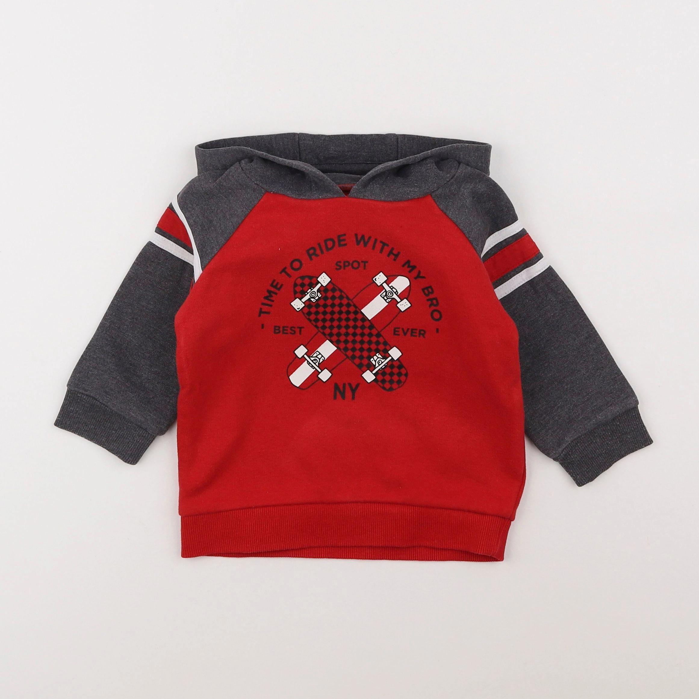 Vertbaudet - sweat gris, rouge - 2 ans