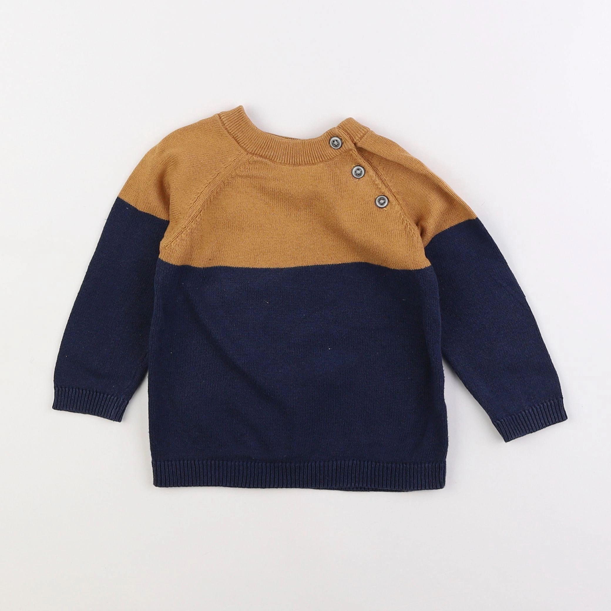 Vertbaudet - pull bleu, marron - 2 ans