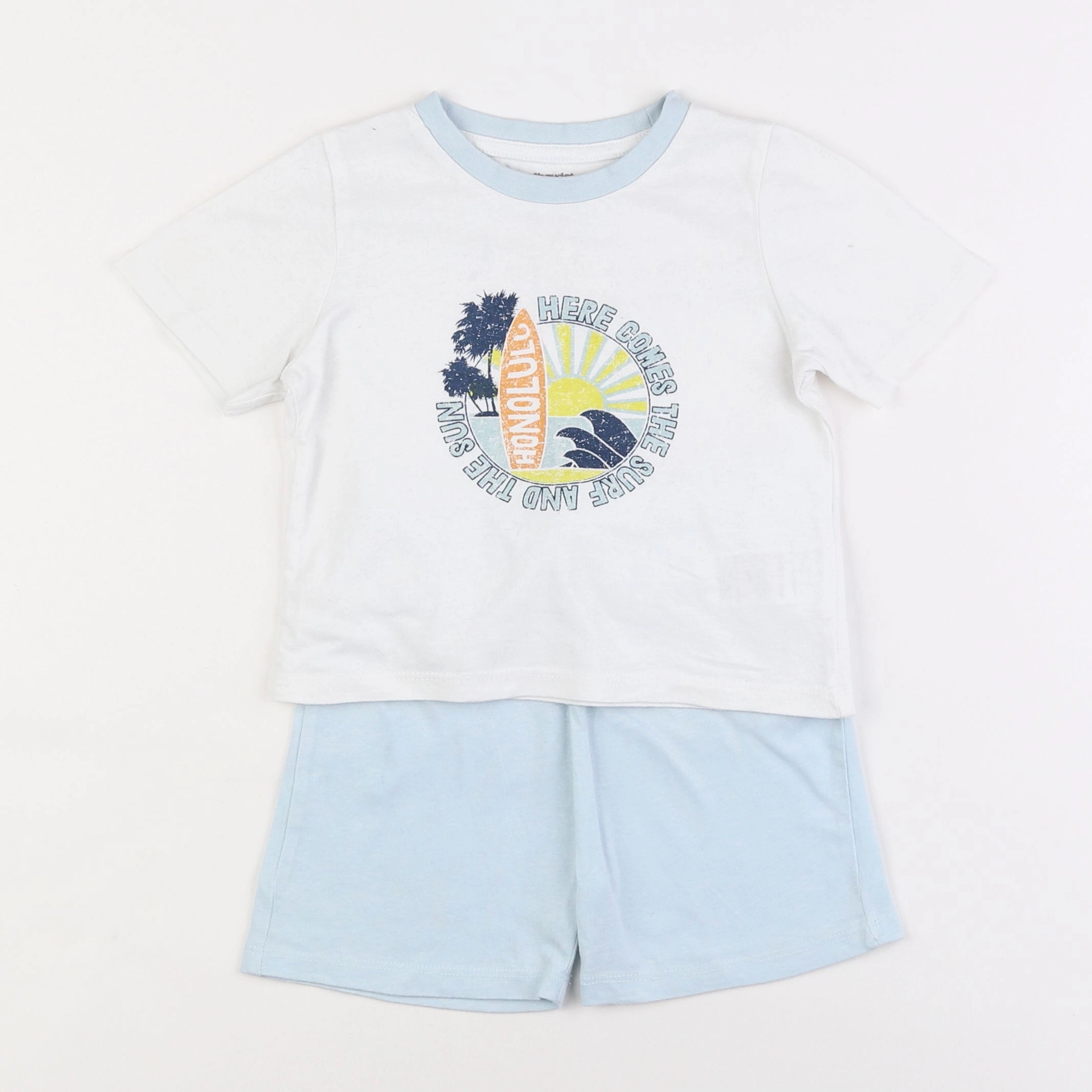 Vertbaudet - pyjama coton blanc, bleu - 3 ans