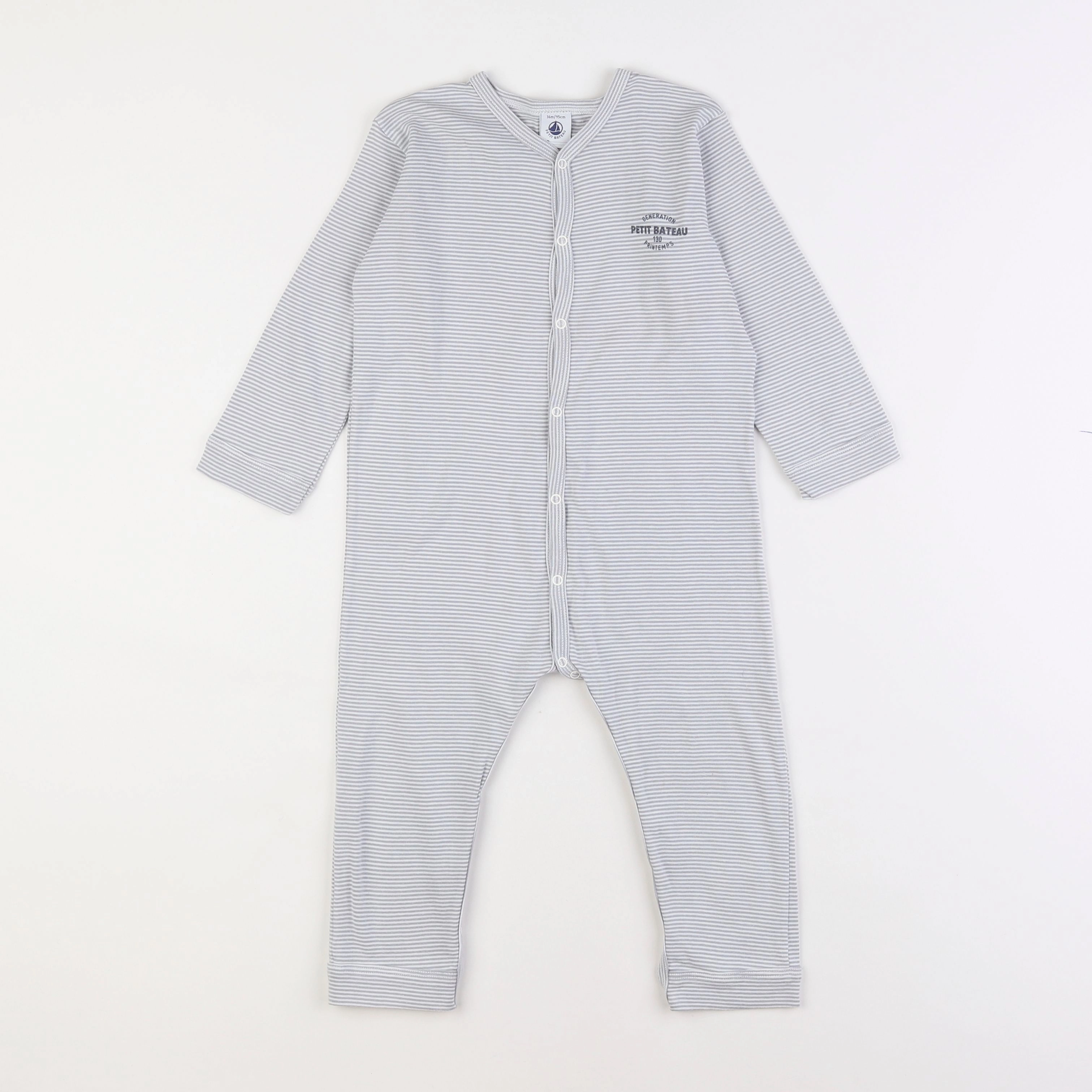 Petit Bateau - pyjama coton blanc, gris - 3 ans