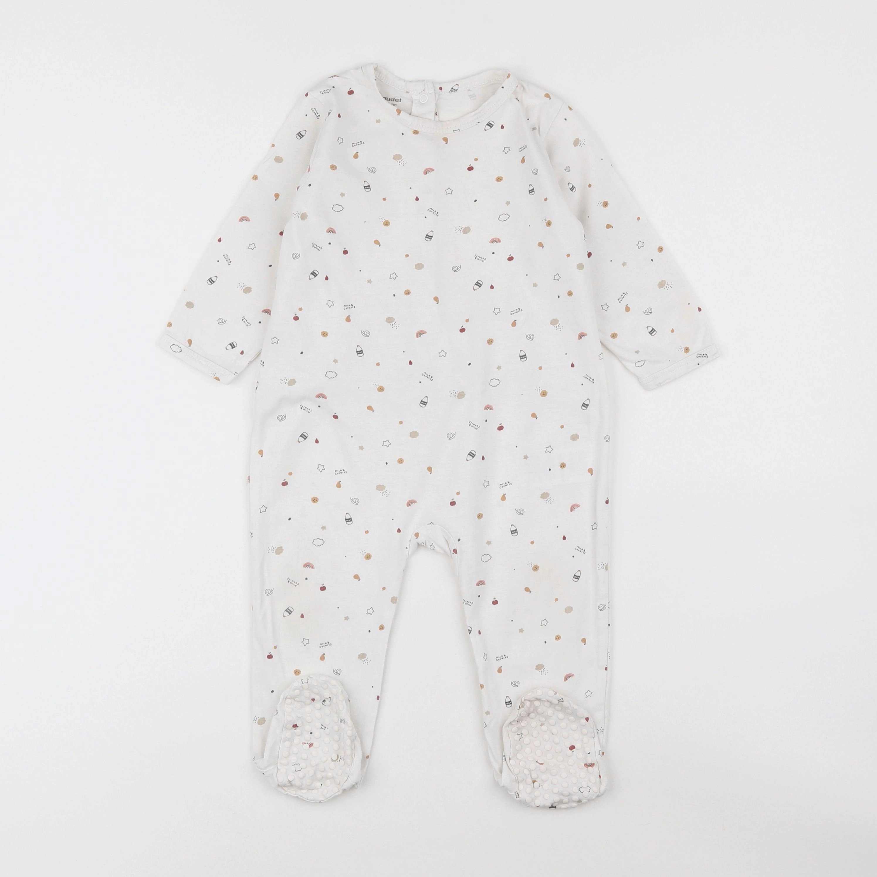 Vertbaudet - pyjama coton beige, blanc - 18 mois