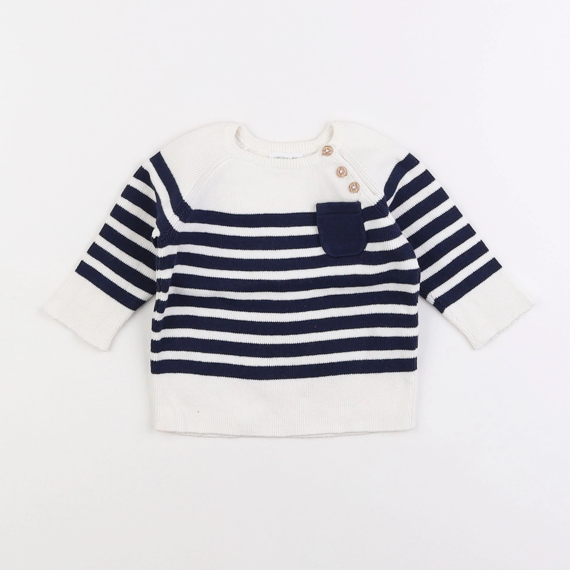 Vertbaudet - pull beige, bleu - 6 mois