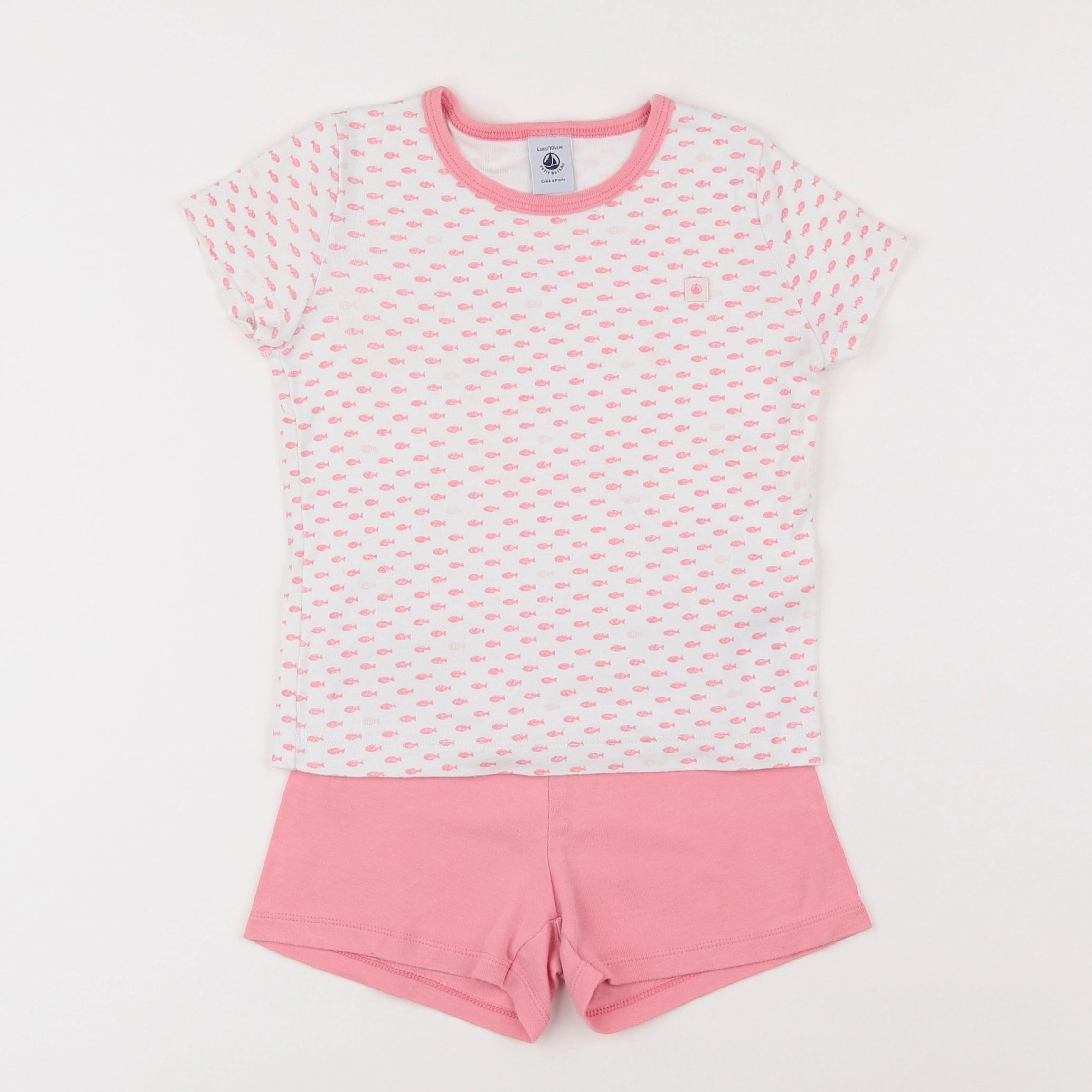 Petit Bateau - pyjama coton blanc, rose - 4 ans