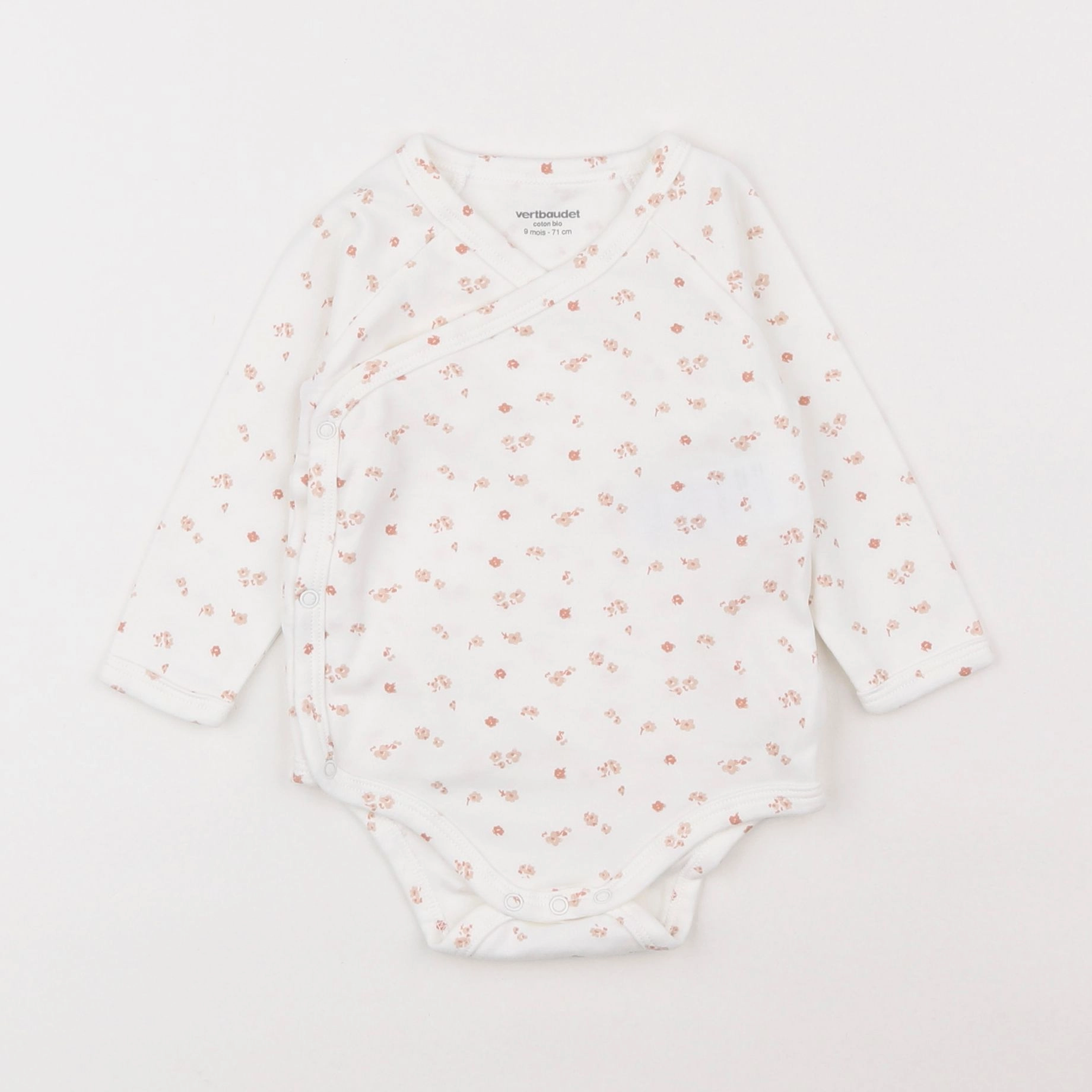 Vertbaudet - body blanc, rose - 9 mois