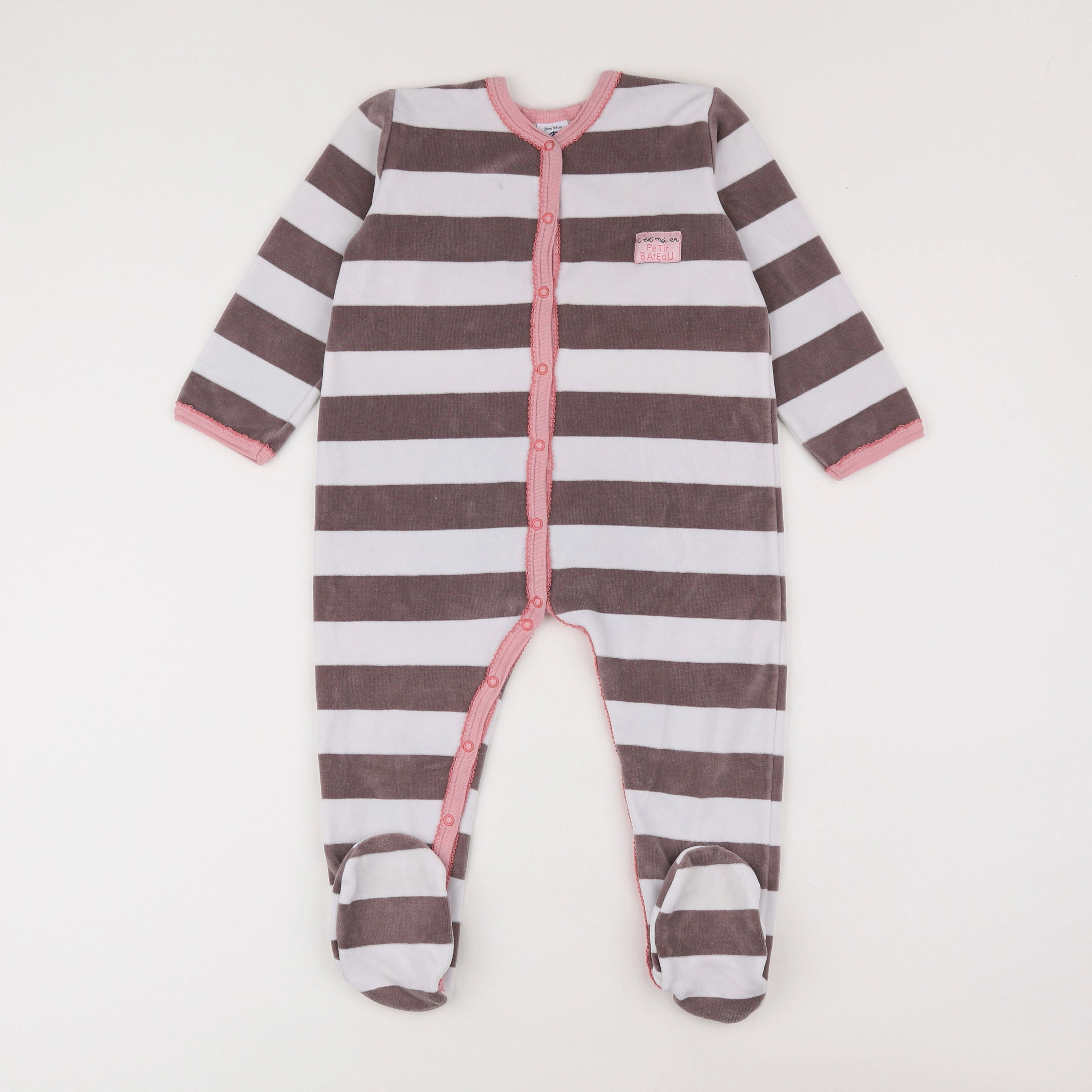 Petit Bateau - pyjama velours blanc, gris - 3 ans