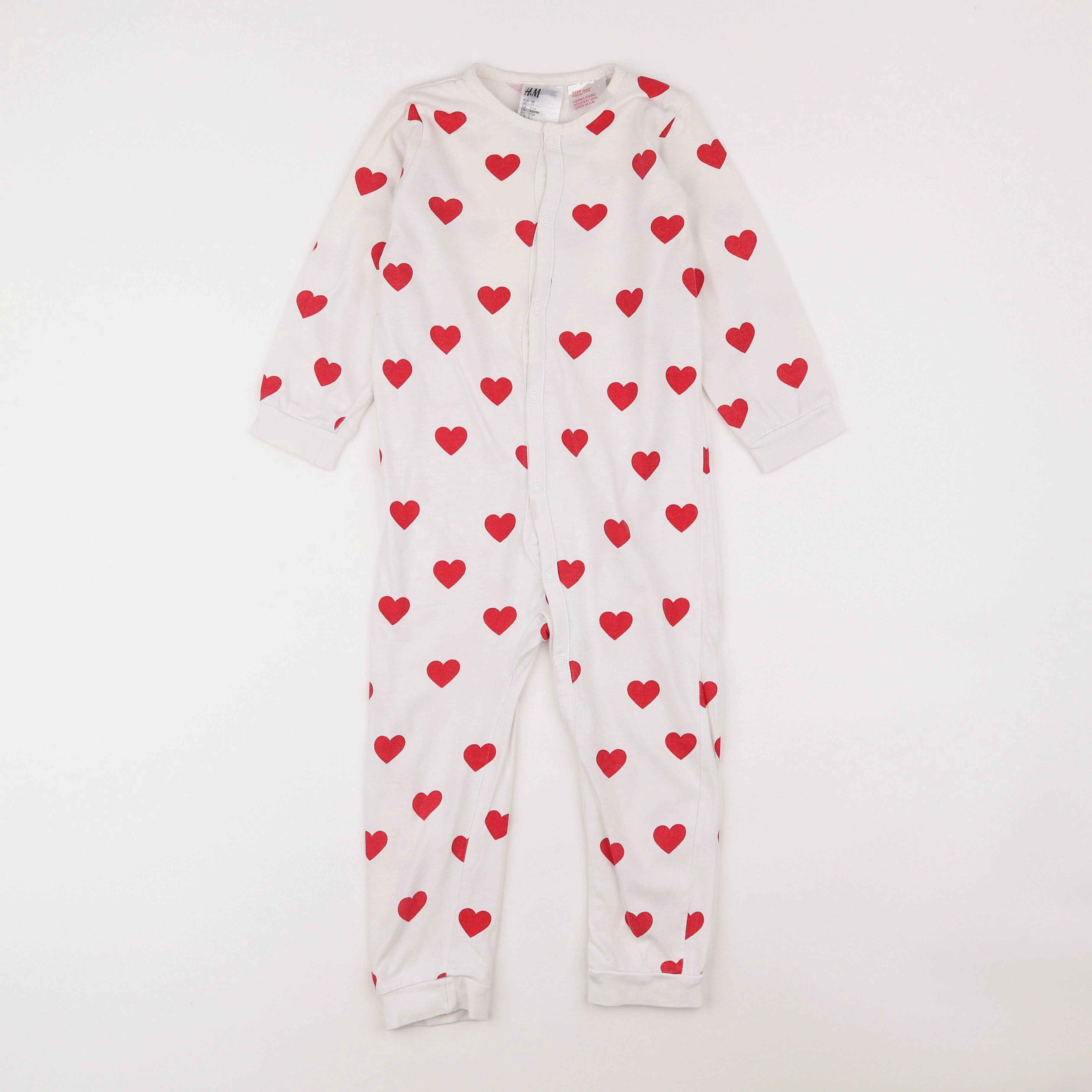 H&M - pyjama coton blanc, rouge - 2/3 ans