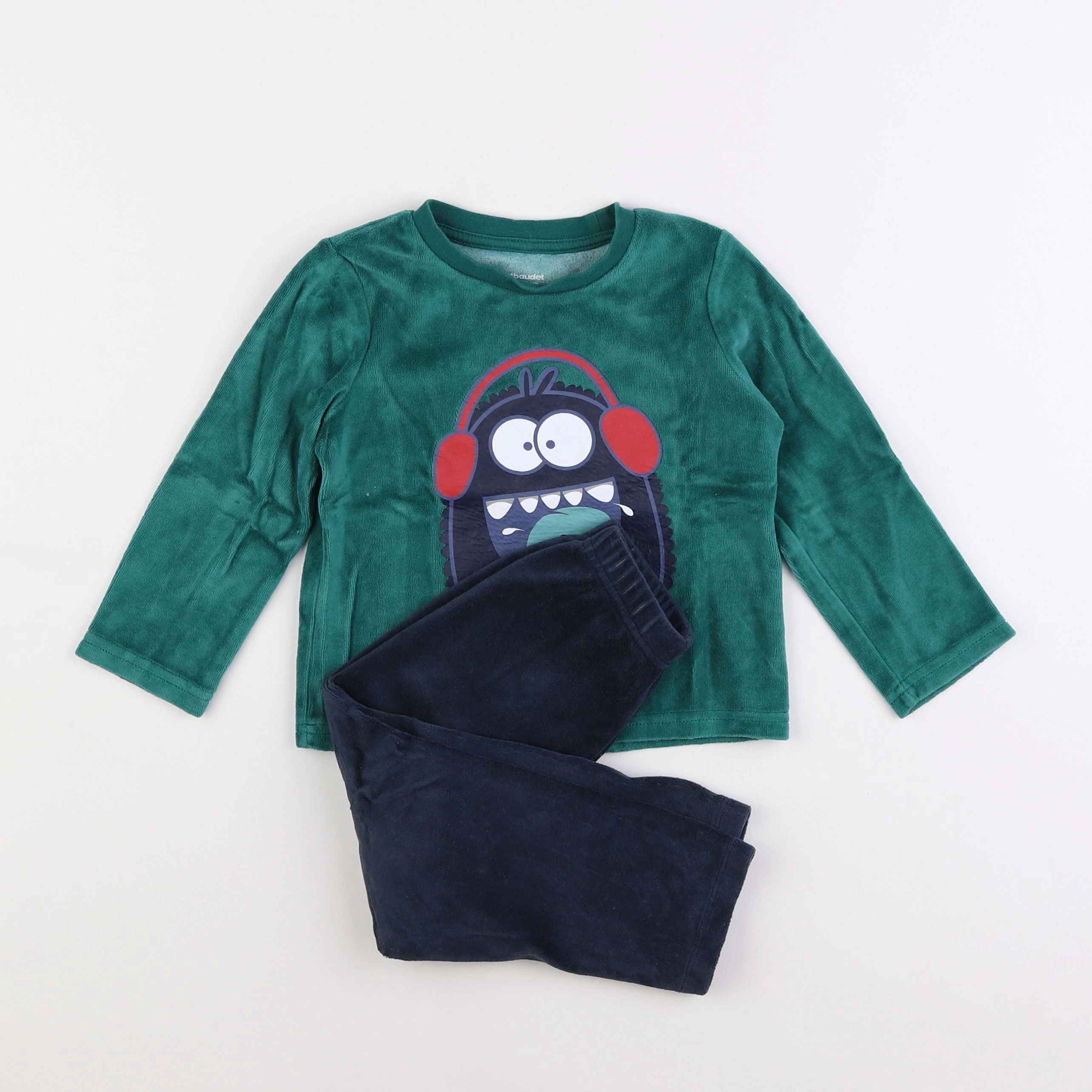 Vertbaudet - pyjama velours bleu, vert - 3 ans