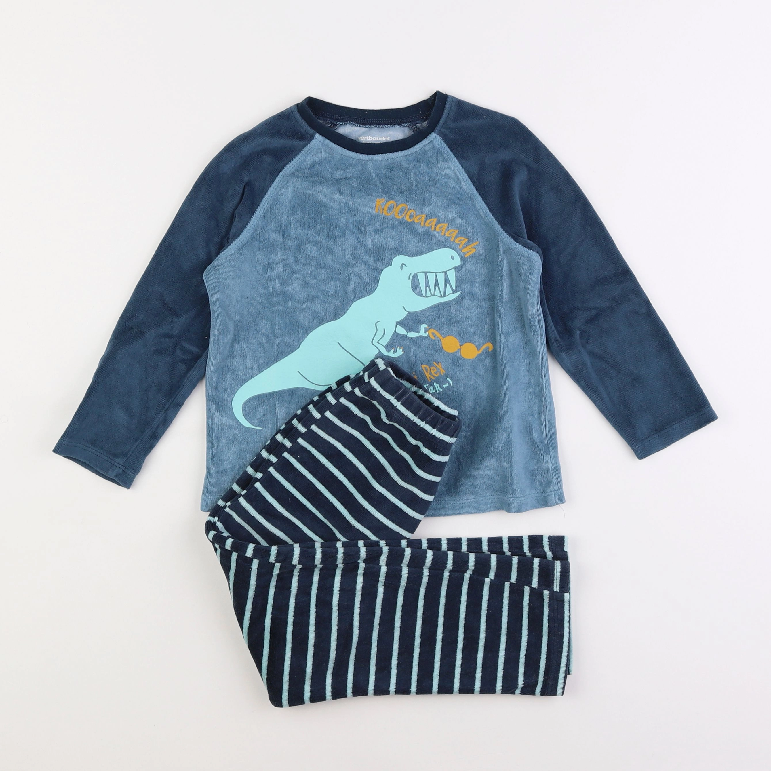 Vertbaudet - pyjama velours bleu, vert - 5 ans