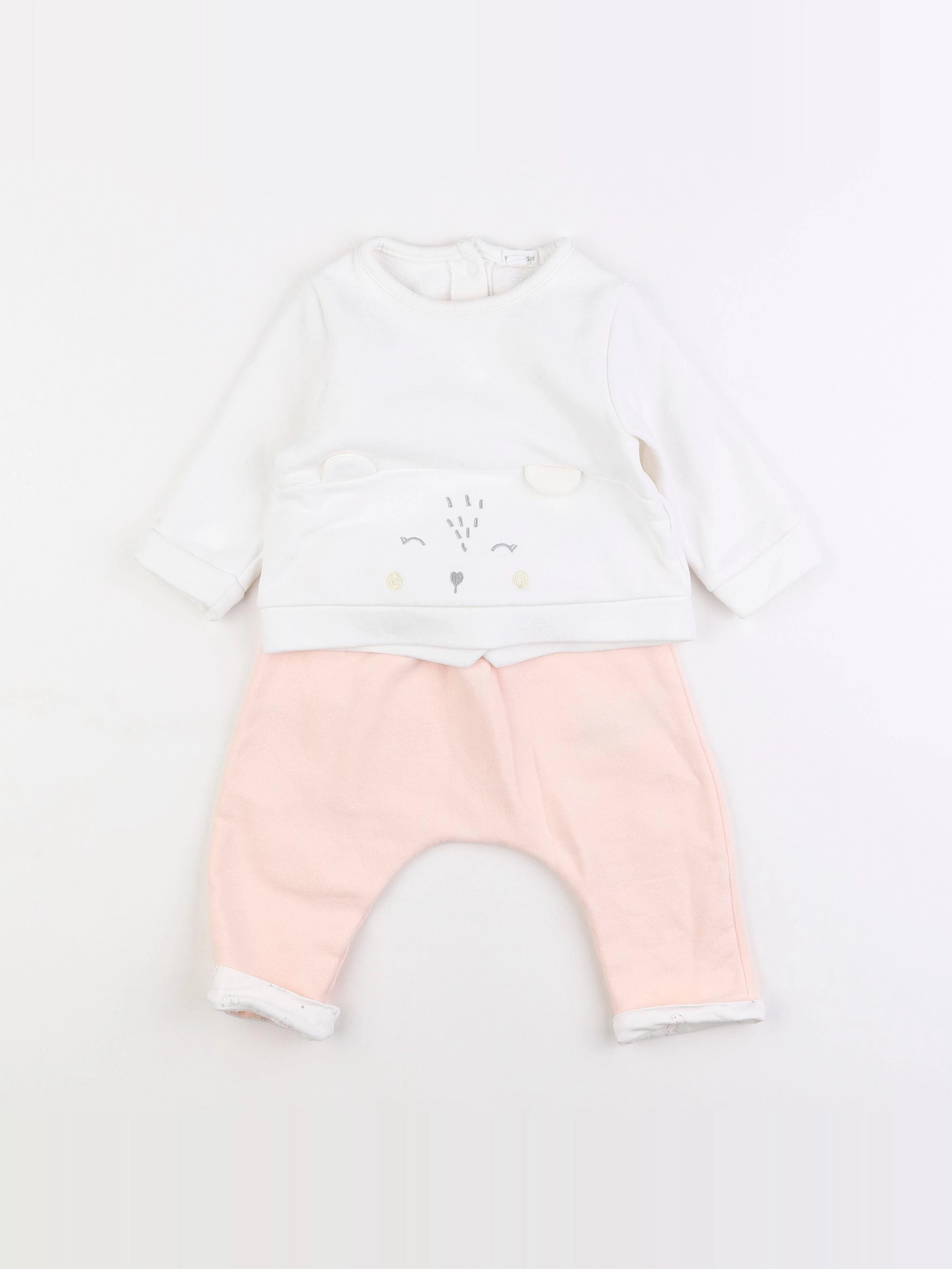 Vertbaudet - ensemble blanc, rose - 9 mois