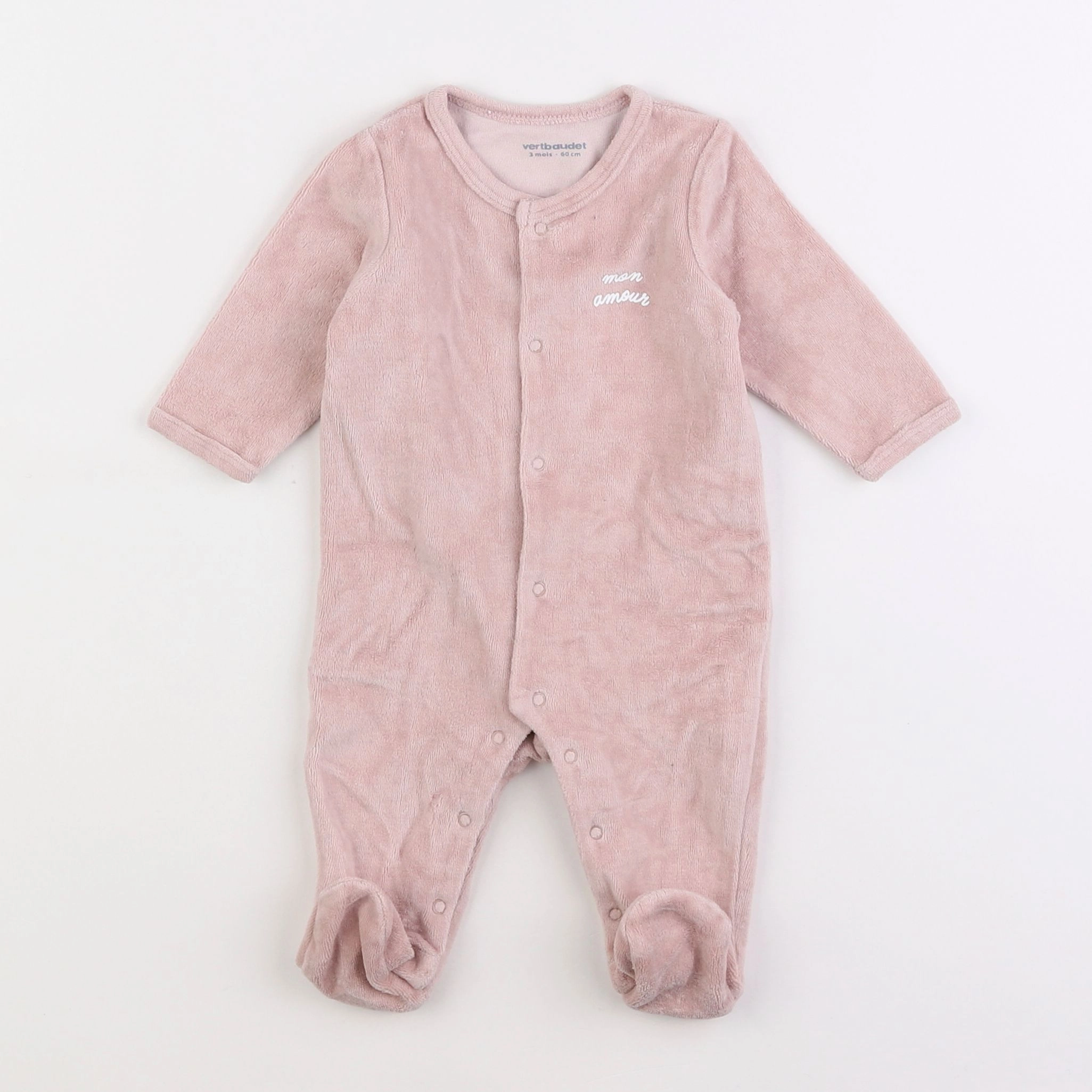 Vertbaudet - pyjama velours rose - 0 mois