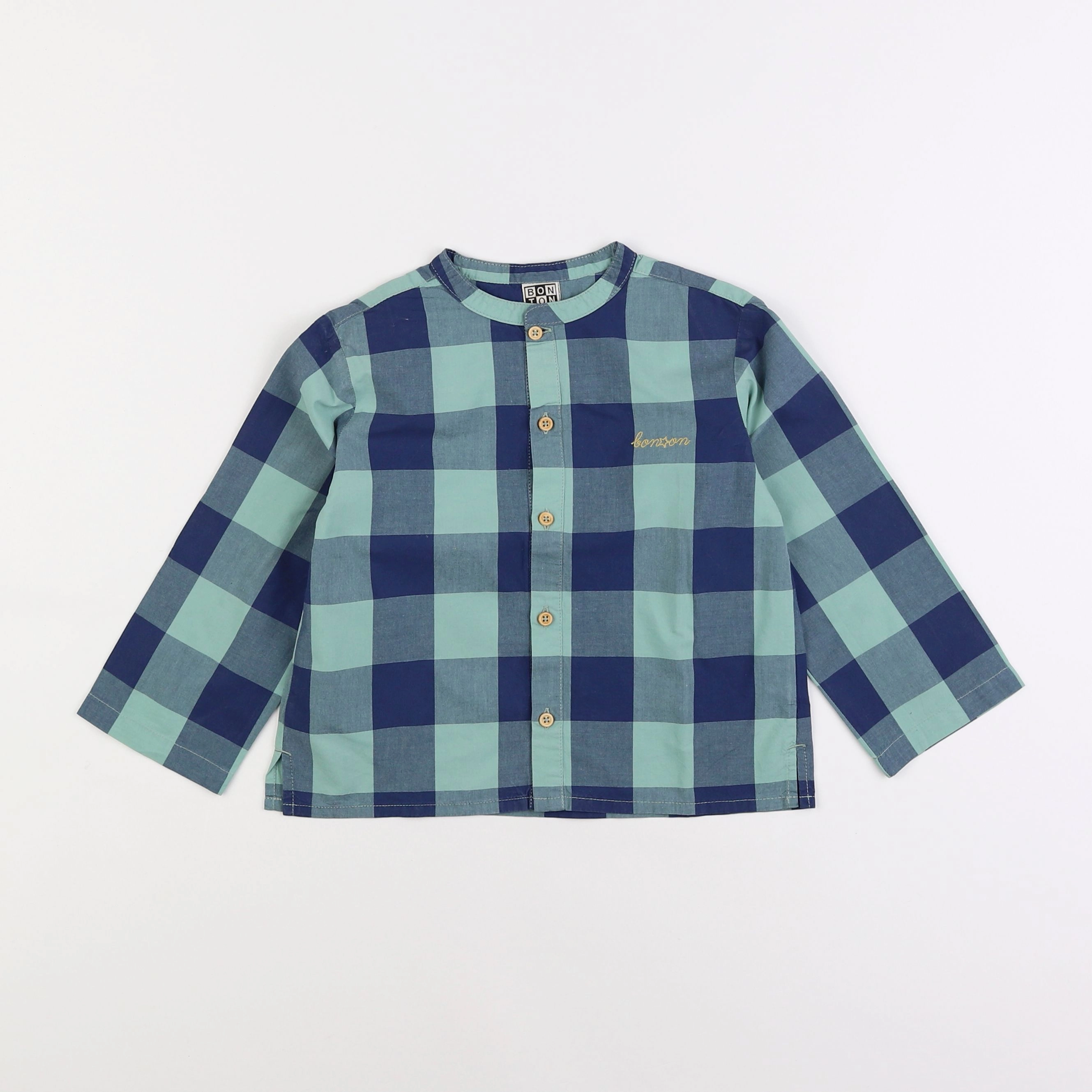 Bonton - chemise bleu, vert - 3 ans