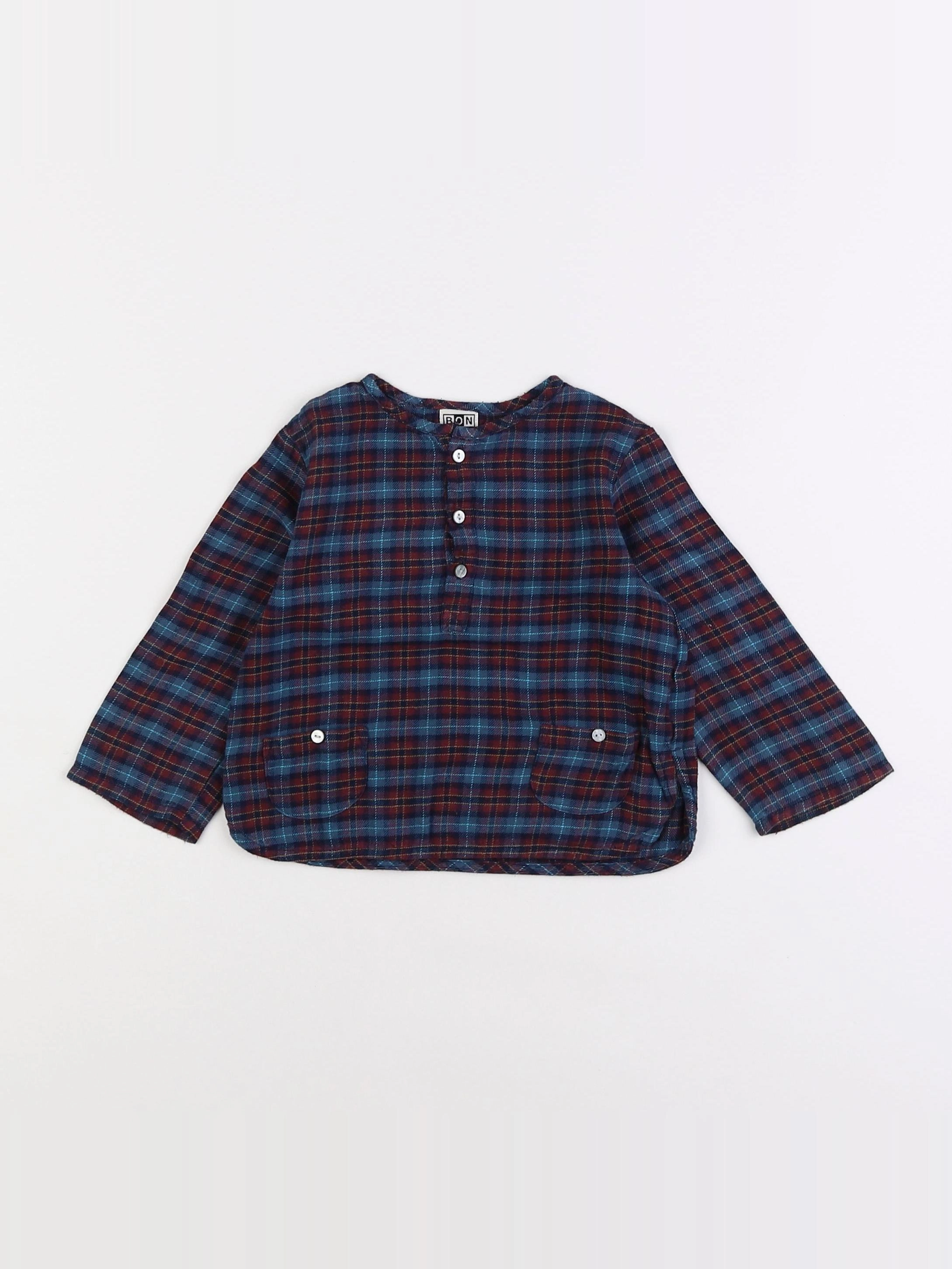 Bonton - chemise bleu, rouge - 18 mois