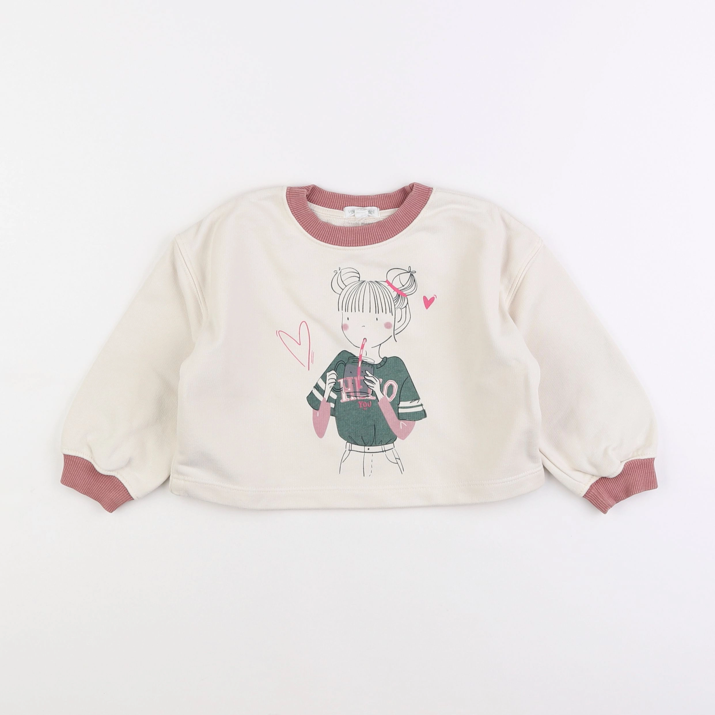 Vertbaudet - sweat beige, rose - 3 ans