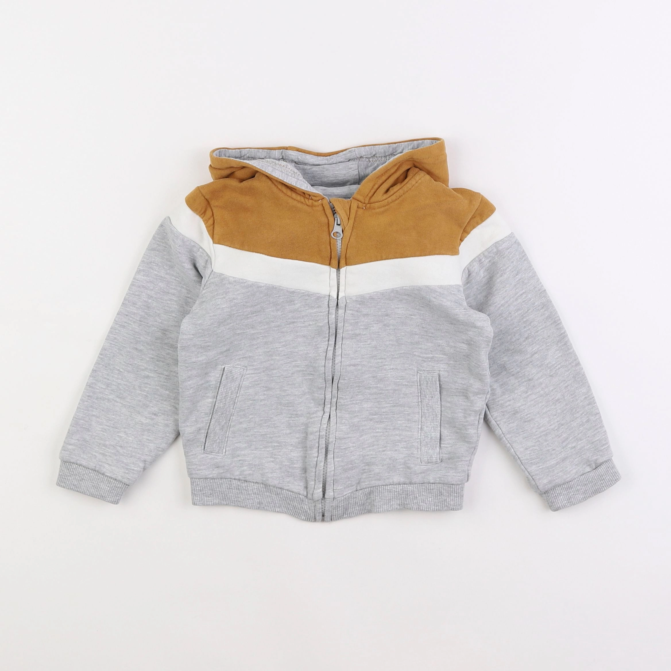 Vertbaudet - sweat gris, marron - 3 ans