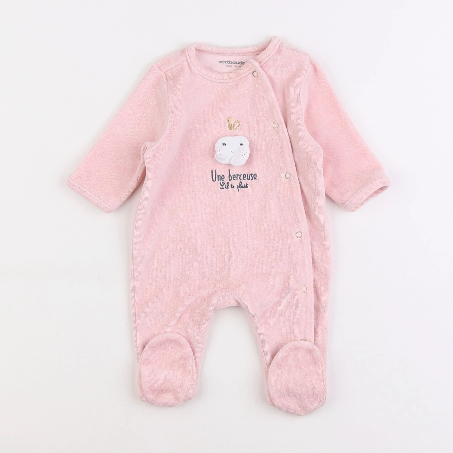 Vertbaudet - pyjama velours rose - 1 mois