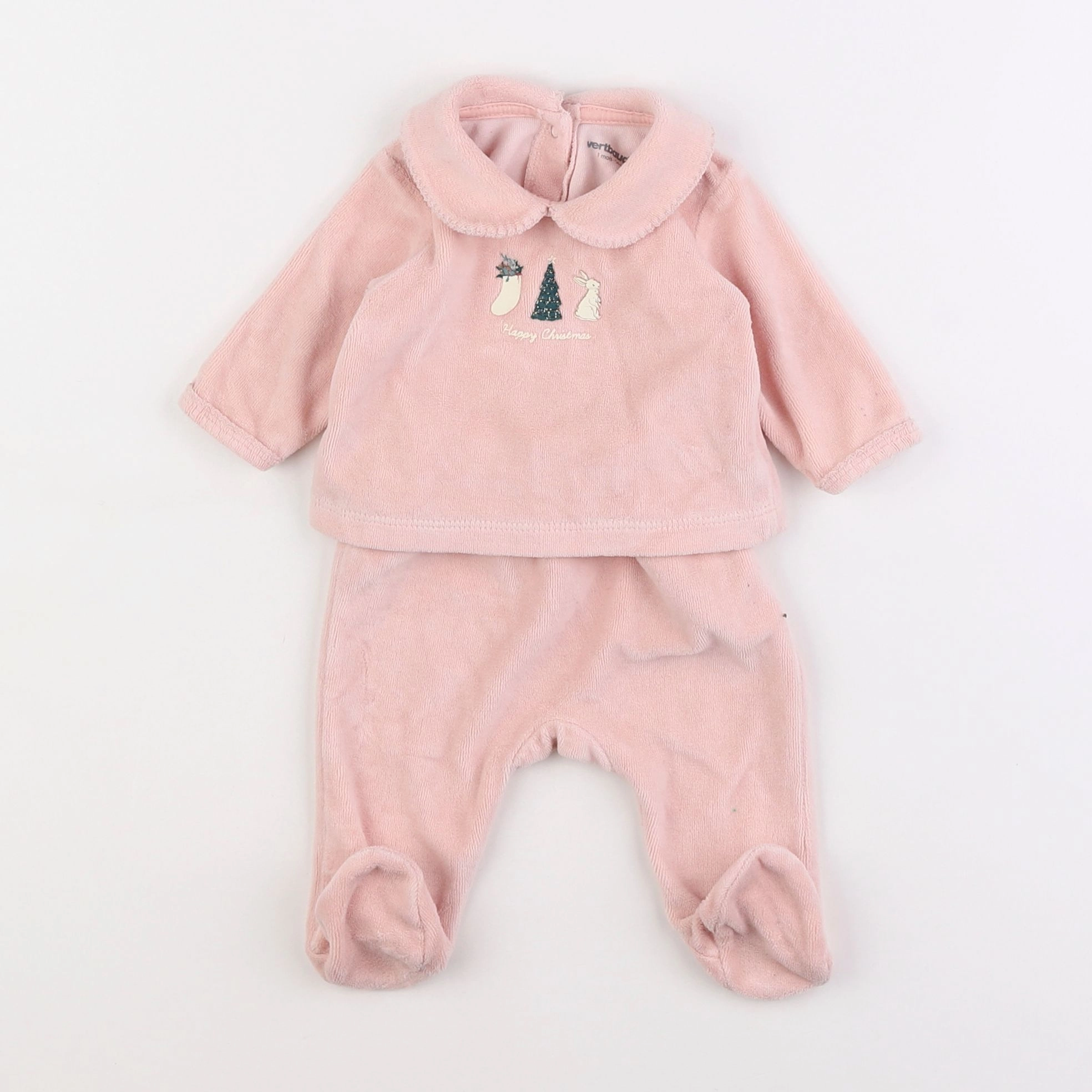 Vertbaudet - pyjama velours rose - 1 mois