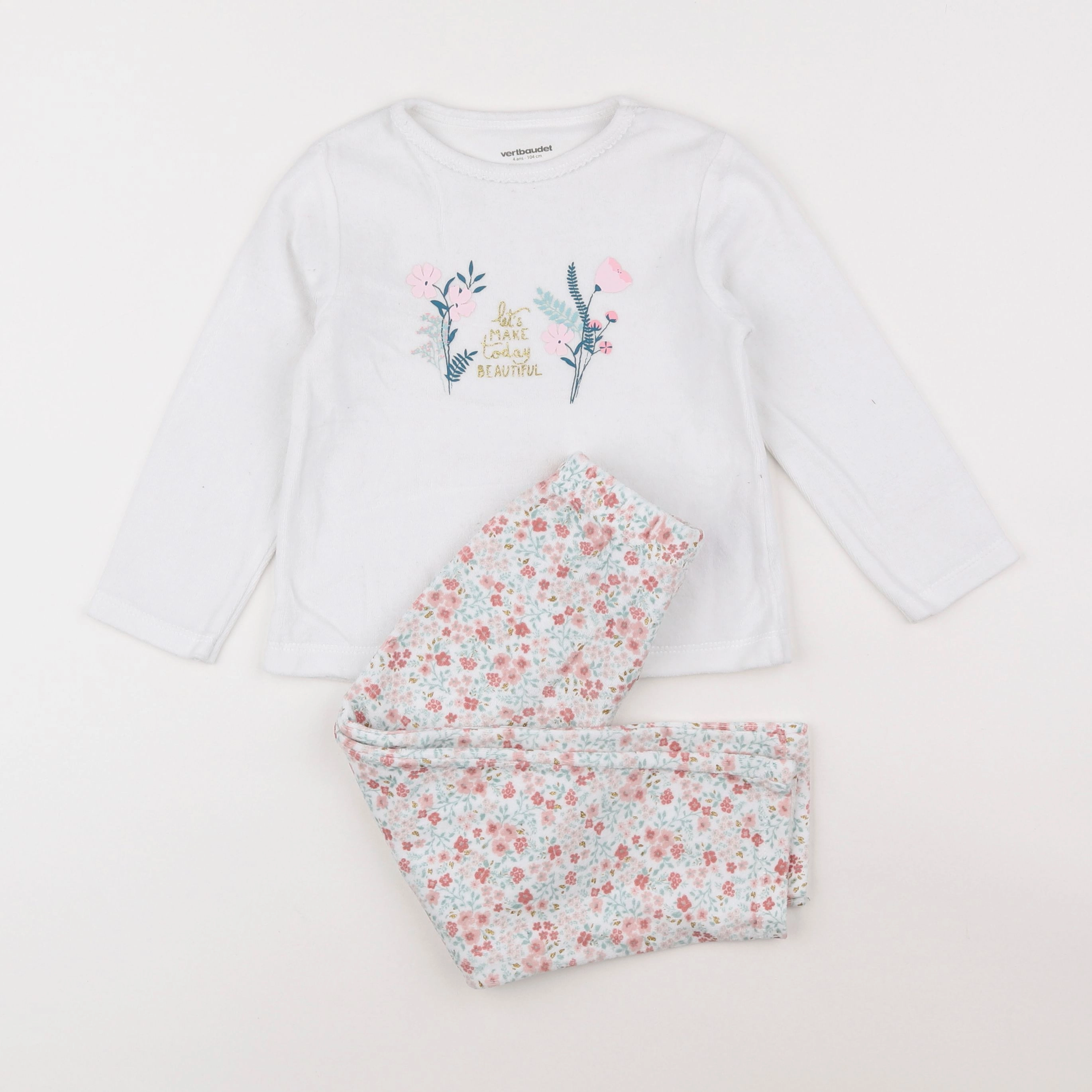 Vertbaudet - pyjama velours multicolore - 4 ans