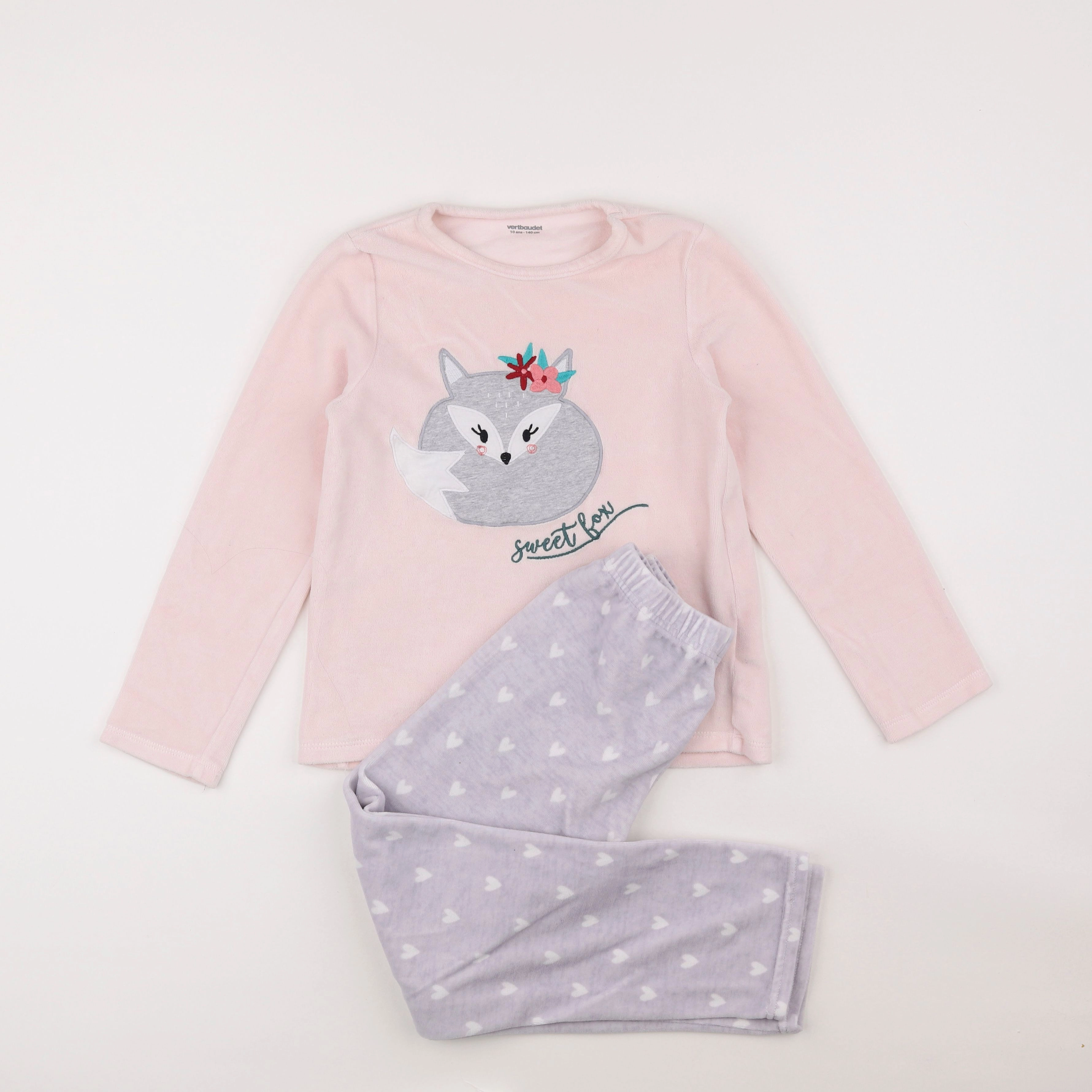 Vertbaudet - pyjama velours rose - 10 ans