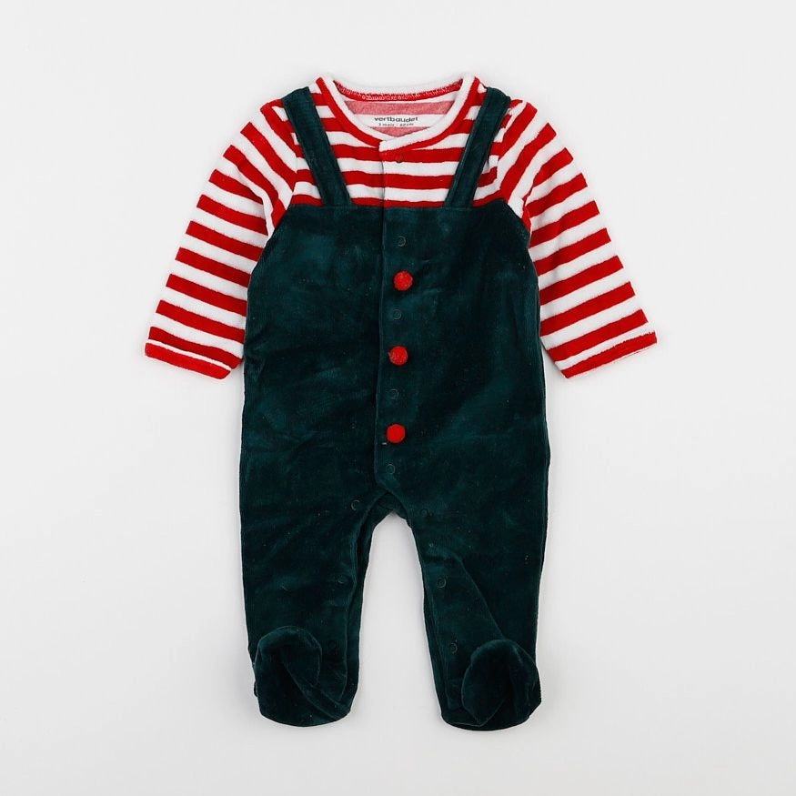 Vertbaudet - pyjama velours rouge, vert - 3 mois
