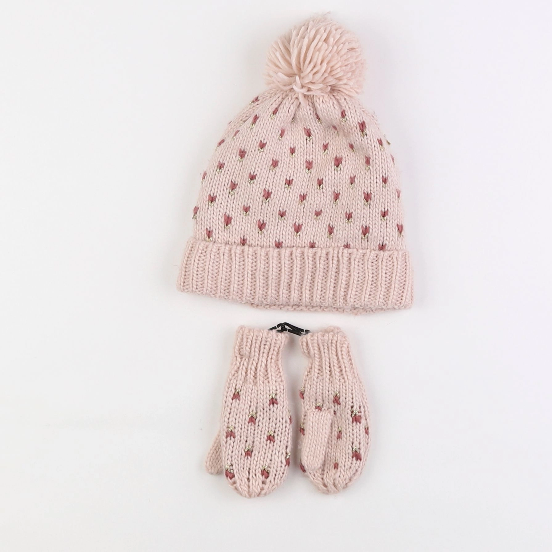 Vertbaudet - ensemble bonnet/moufles rose - 2/3 ans