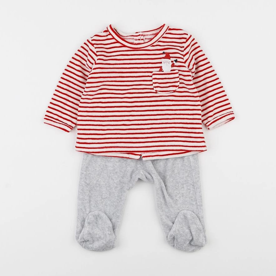 Vertbaudet - pyjama velours gris, rouge - 6 mois