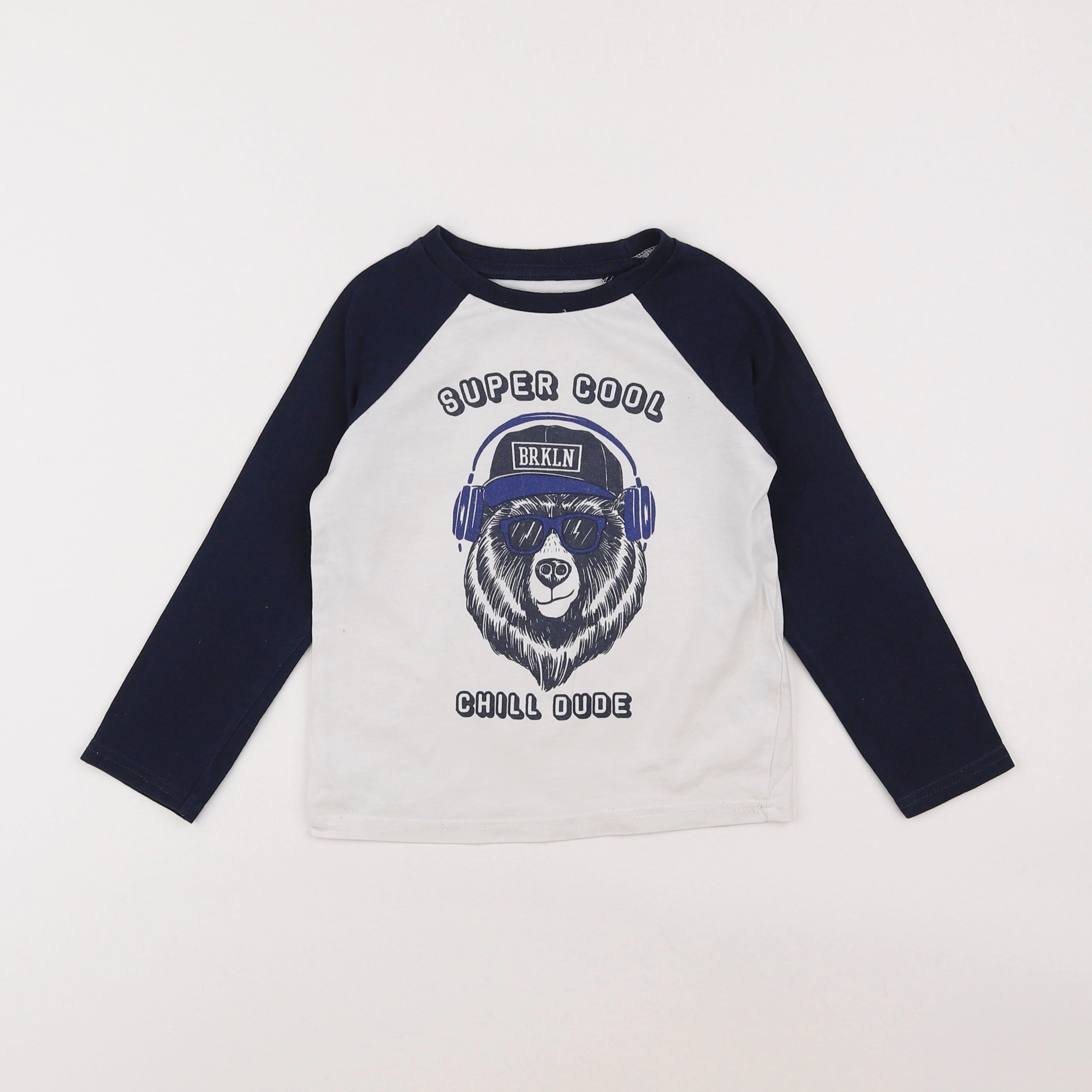 Vertbaudet - tee-shirt blanc, bleu - 4 ans